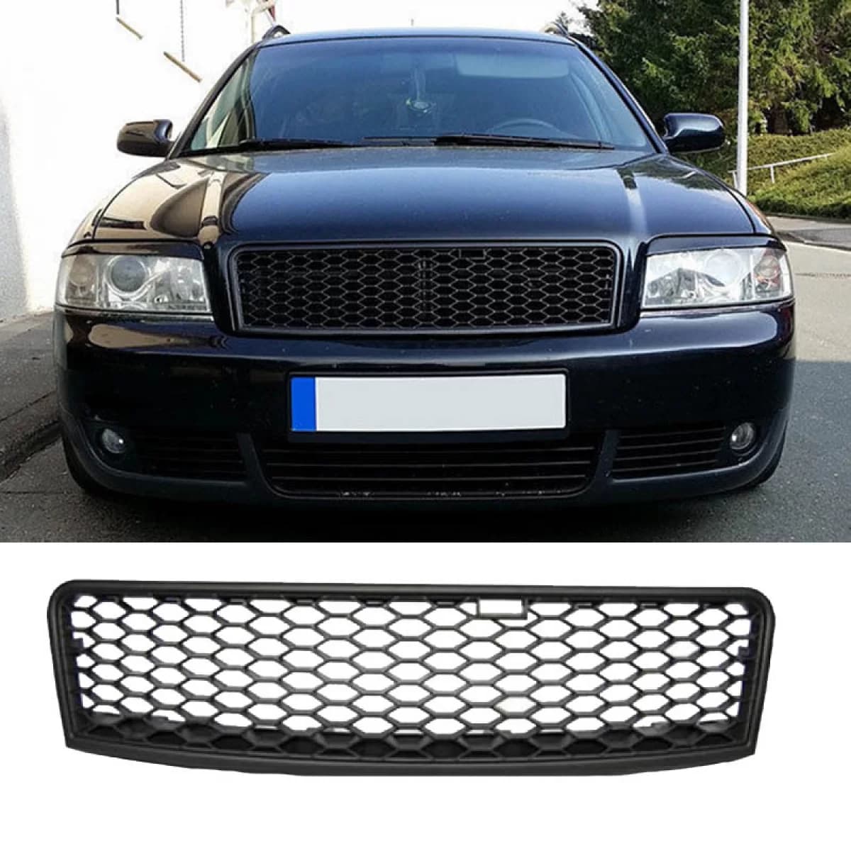 Front Grille suitable for Audi A6 4B C5 01-04 RS6 Look Honeycomb Black Matte 1 Pc