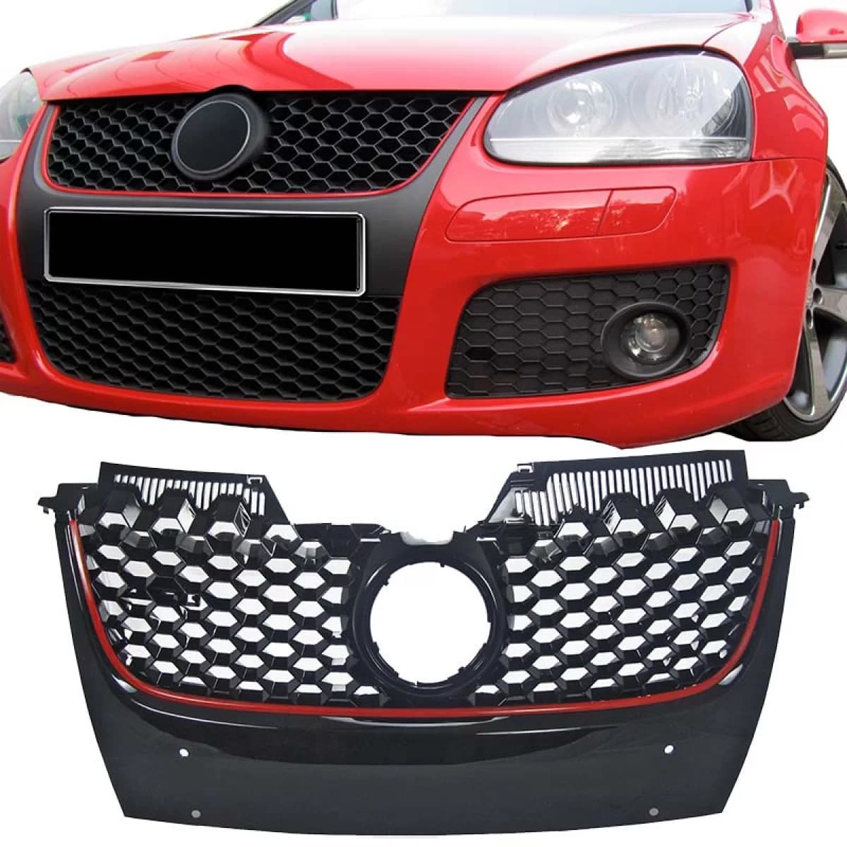 Front Grille suitable for VW Golf V (5) 03-08 / Jetta 05-11 GTI Look Honeycomb With Red Line 1 Pc