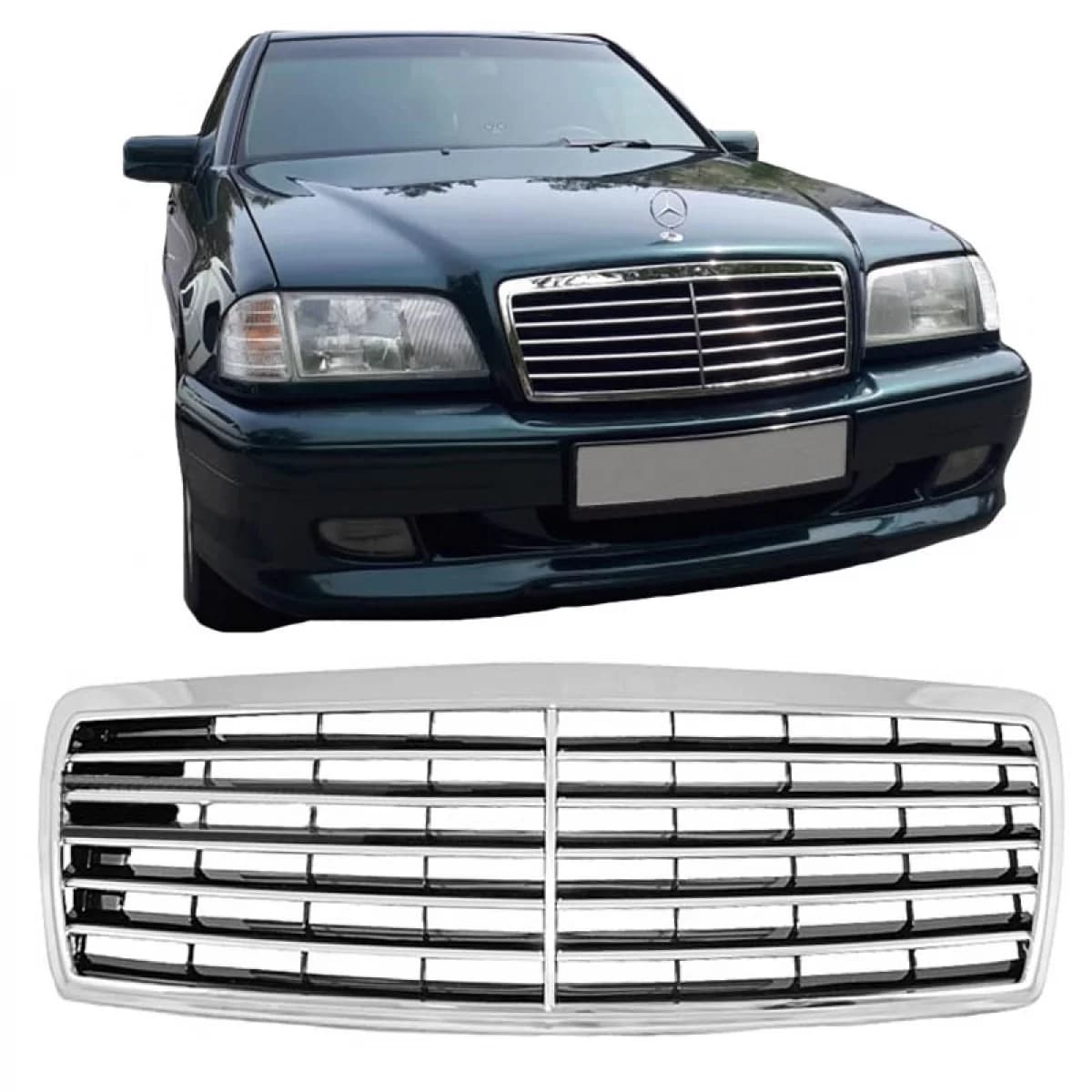 Front Grille suitable for Mercedes-Benz C-Class W202 93-01 Avantgarde Chrome/Black 1pc