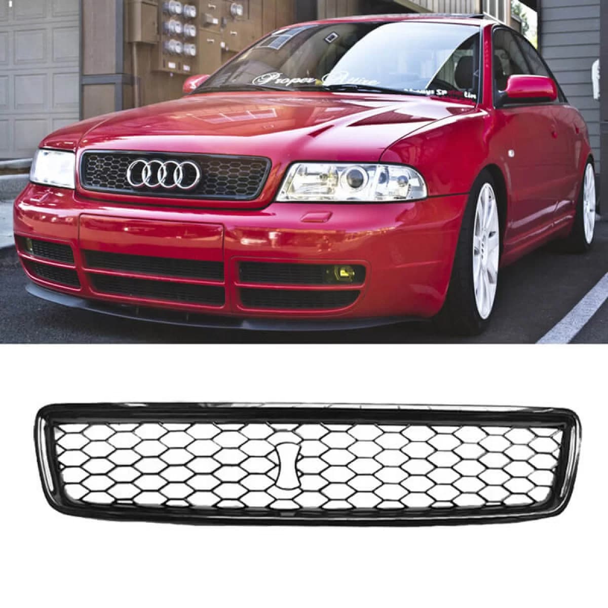 Front Grille suitable for Audi A4 B5 94-01 RS4 Look Honeycomb Black 1 Pc
