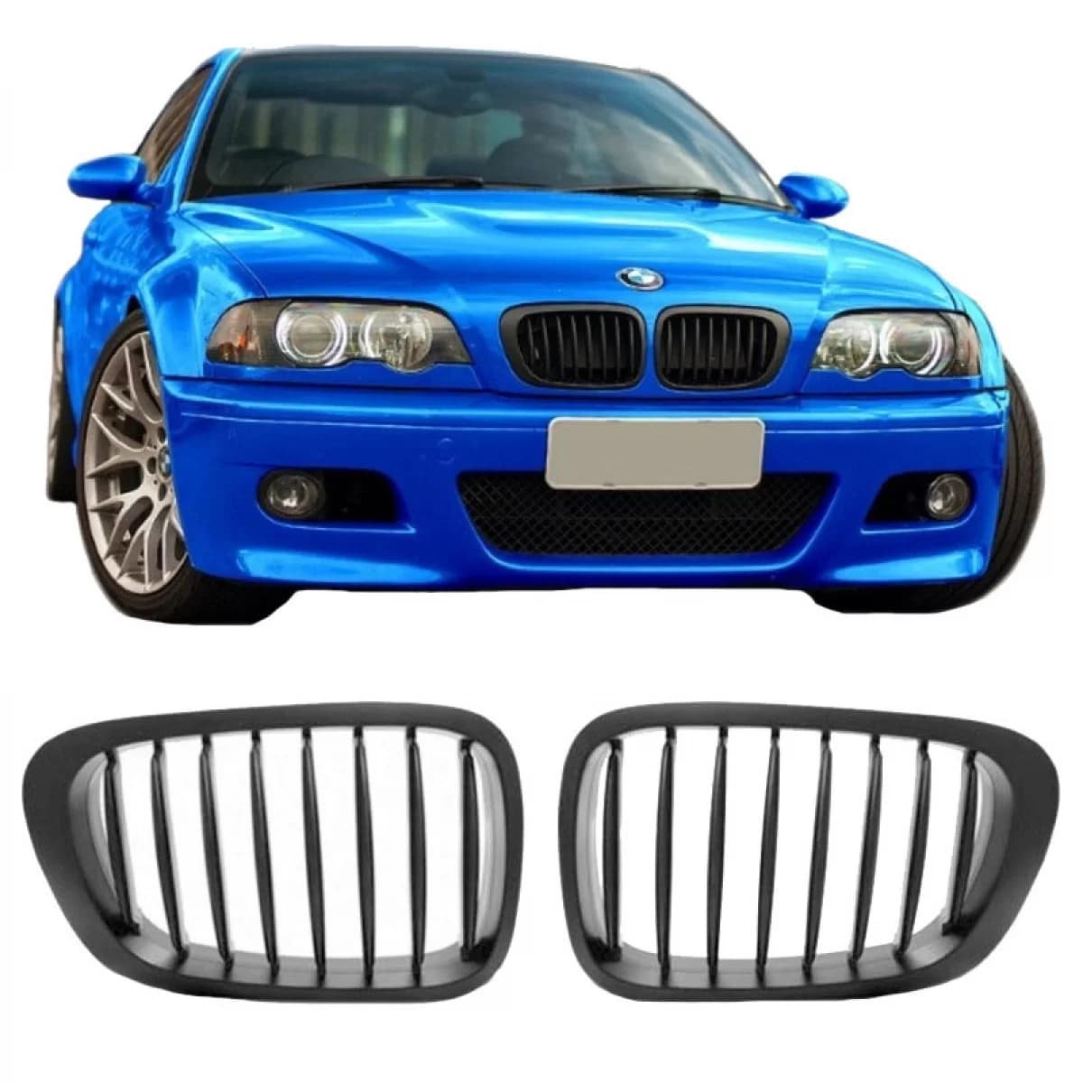 Front Grilles suitable for BMW 3 E46 99-03 Coupe/Cabrio Matte Black with 8 Lines 2 Pcs