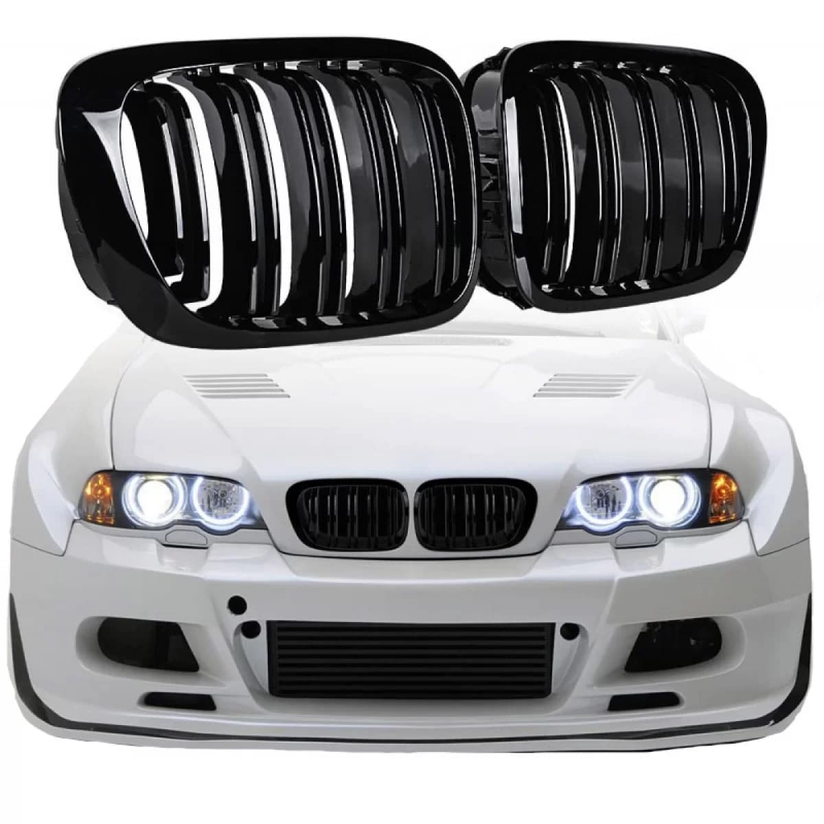 Front Grilles suitable for BMW 3 E46 99-03 Coupe/Cabrio M4 Look with Double Grille Glossy Black 2 Pcs