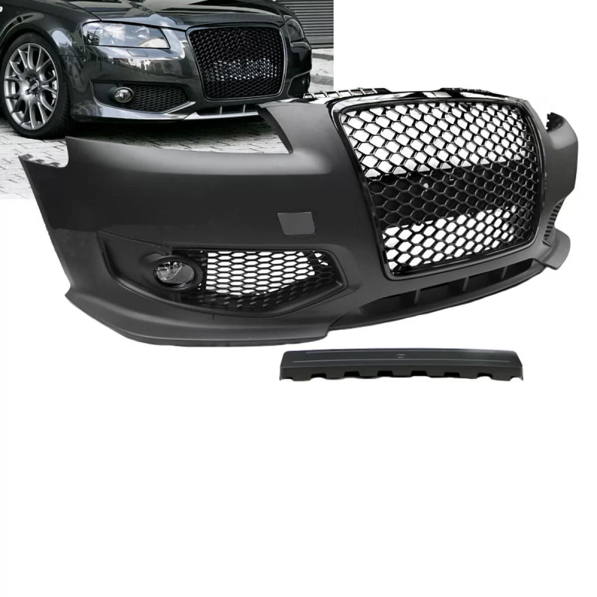 Front Bumper suitable for Audi A3 8P 05-08 RS Look With Grille Glossy Black