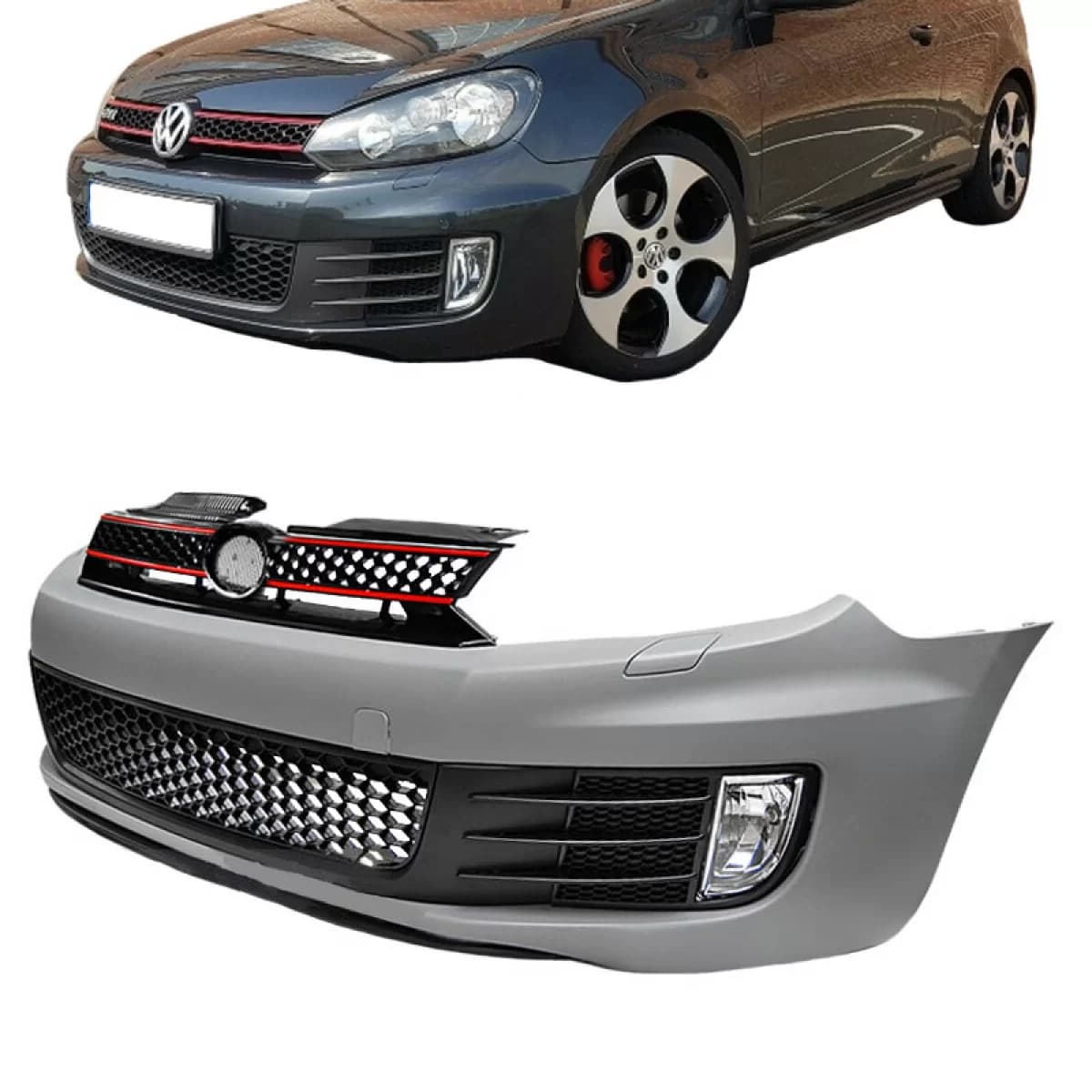 Front Bumper suitable for VW Golf VI (6) 08-12 GTI Look Set With Grille & Fog Lights