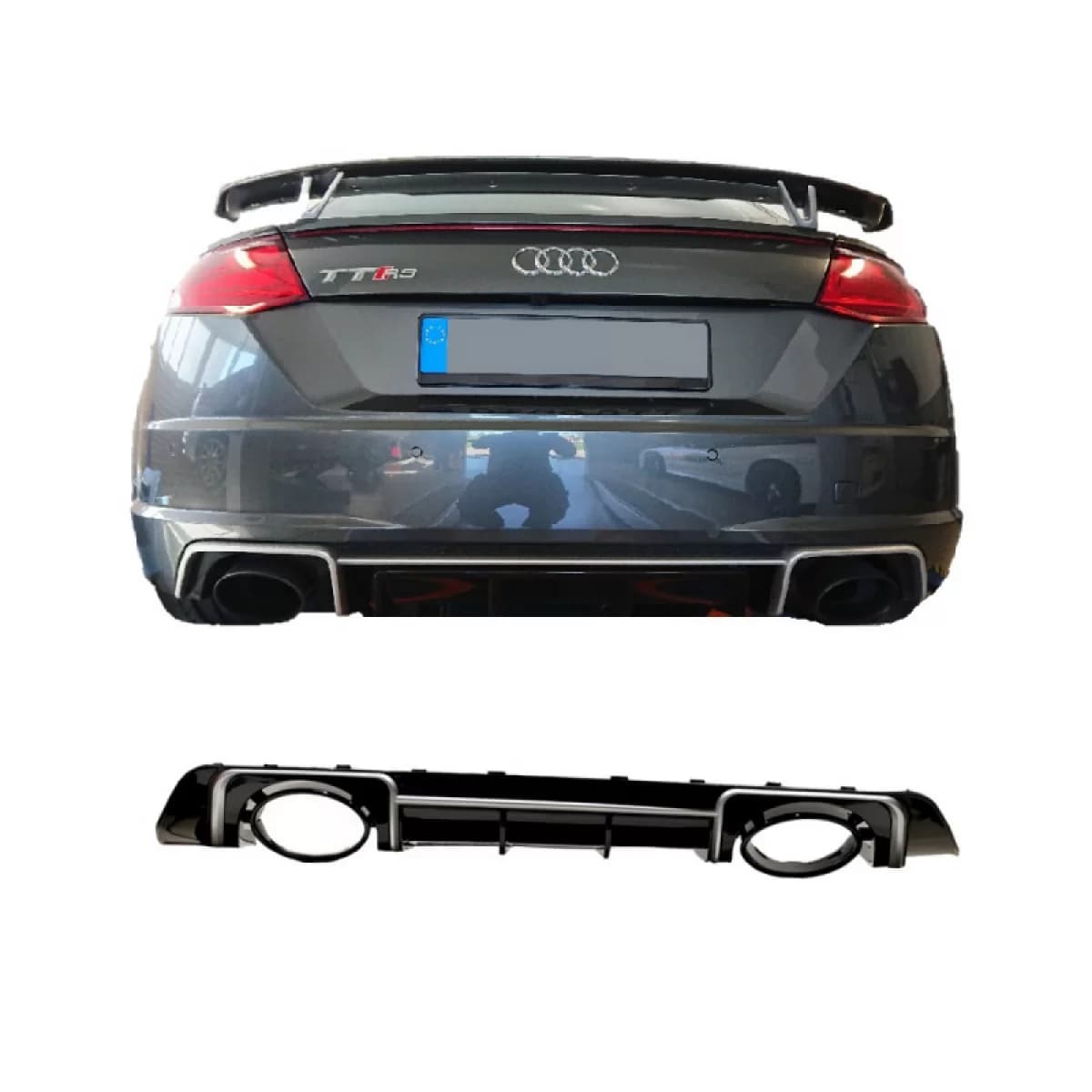 Rear Bumper Diffuser suitable for Audi TT 8S 14+ TTRS Look with Exhaust Tips from ABS Plastic