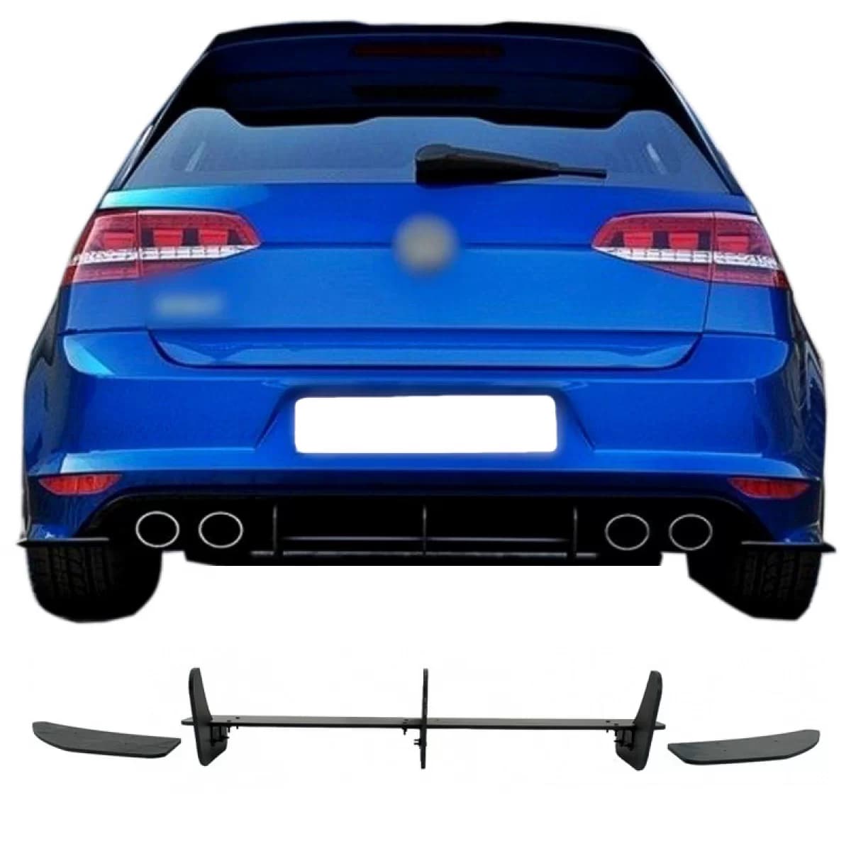 Rear Bumper Diffuser suitable for VW Golf VII (7) 12-17 R Version Mat Black 3 Bars & 2 Side Splitters From Plastic 3pc