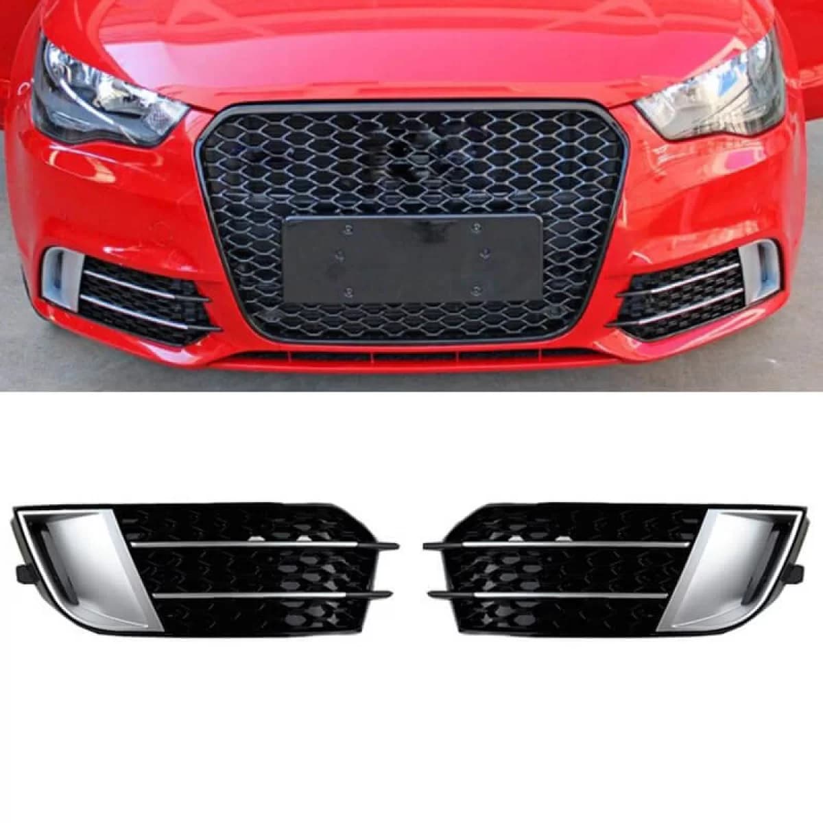 Front Bumper Side Grill suitable for Audi A1 8X 2010-2014 RS1 Look Glossy Black / Silver Left & Right 2 Pieces