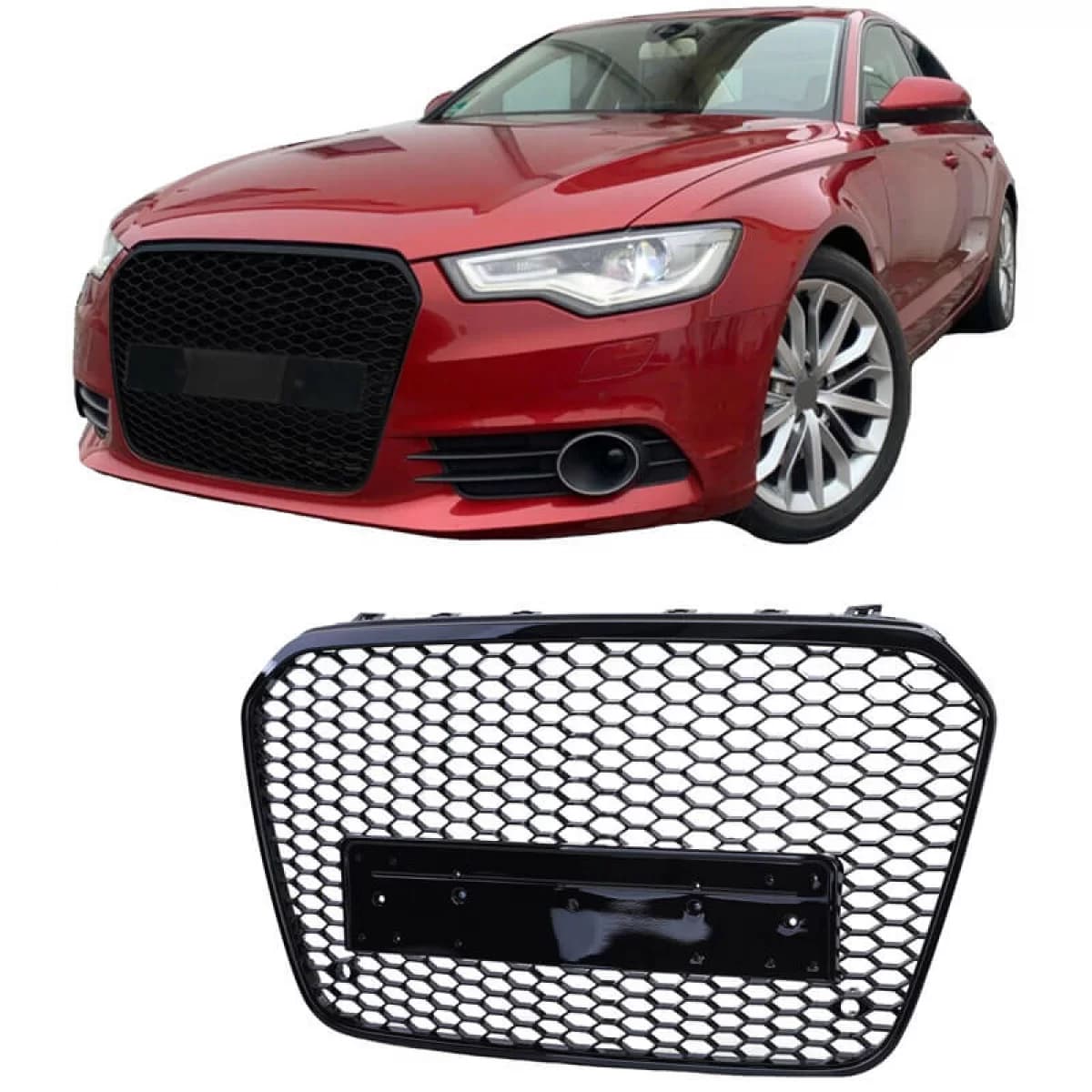 Front Grille suitable for Audi A6 4G C7 11-15 RS6 Look Honeycomb Glossy Black 1pc