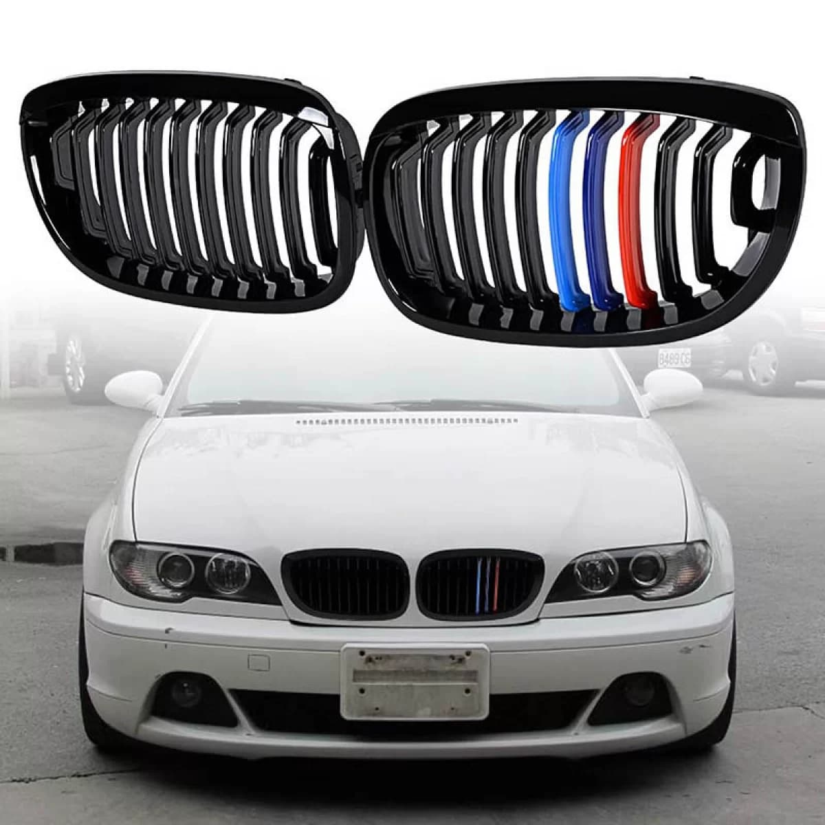 Front Grilles suitable for BMW 3 E46 03-06 Coupe/Cabrio Tri-color / Glossy Black 2 Pcs