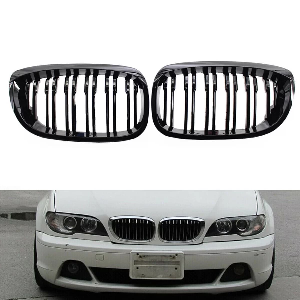 Front Grilles suitable for BMW 3 E46 03-06 Coupe/Cabrio M4 Look with Double Grille 4D Glossy Black 2 Pcs