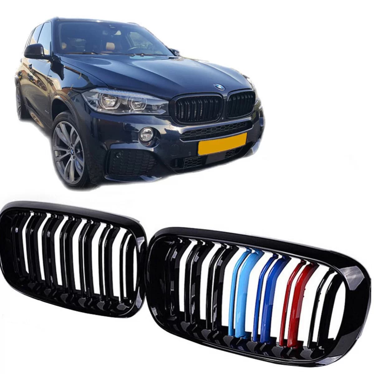 Front Grilles suitable for BMW X5 F15 / X6 F16 13-18 M4 Look with Double Grille Tri-Color Glossy Black 2 Pcs