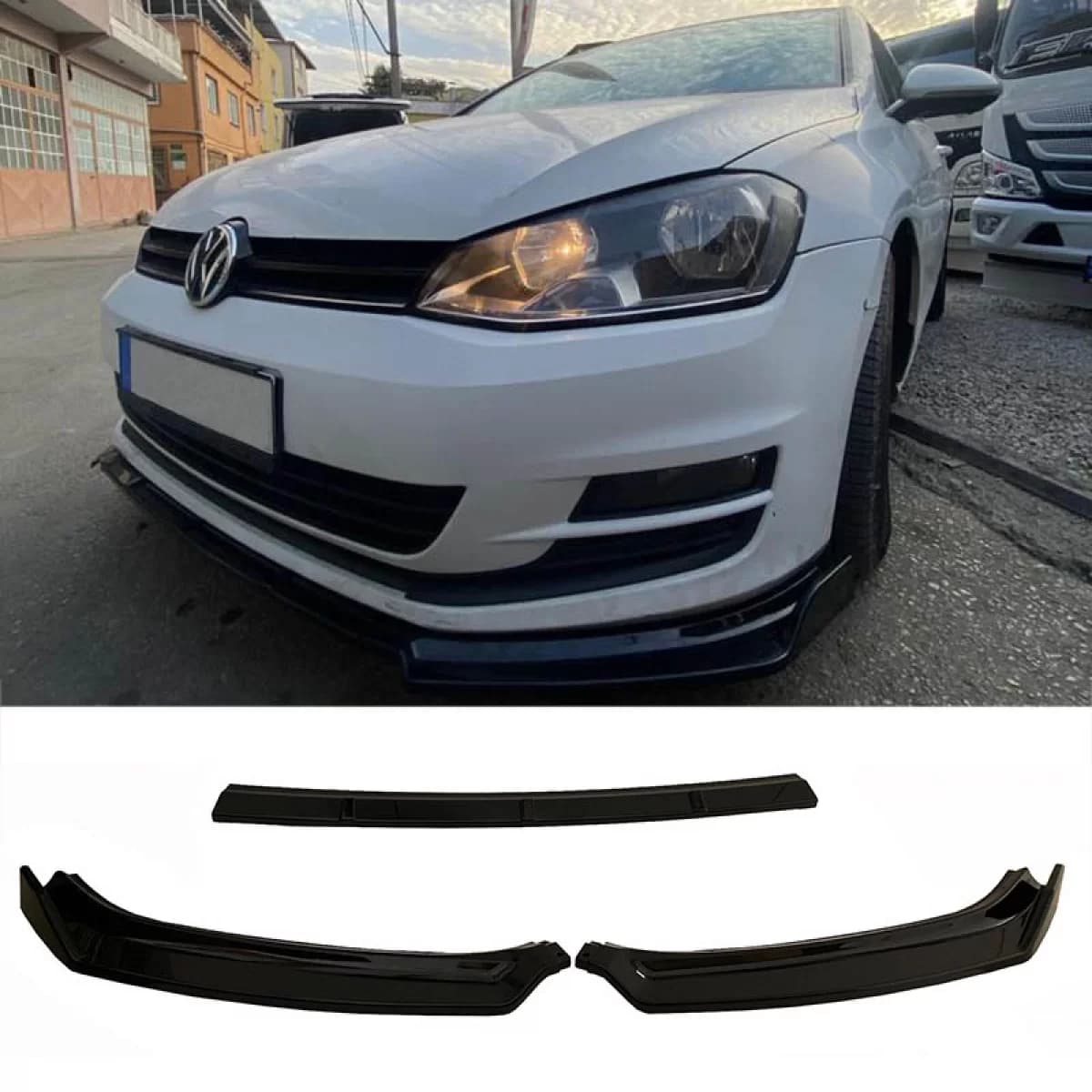 Front Spoiler suitable for VW Golf VII (7.5) 17-20 Standard Bumper Black Color Made from ABS Plastic 3 Pieces