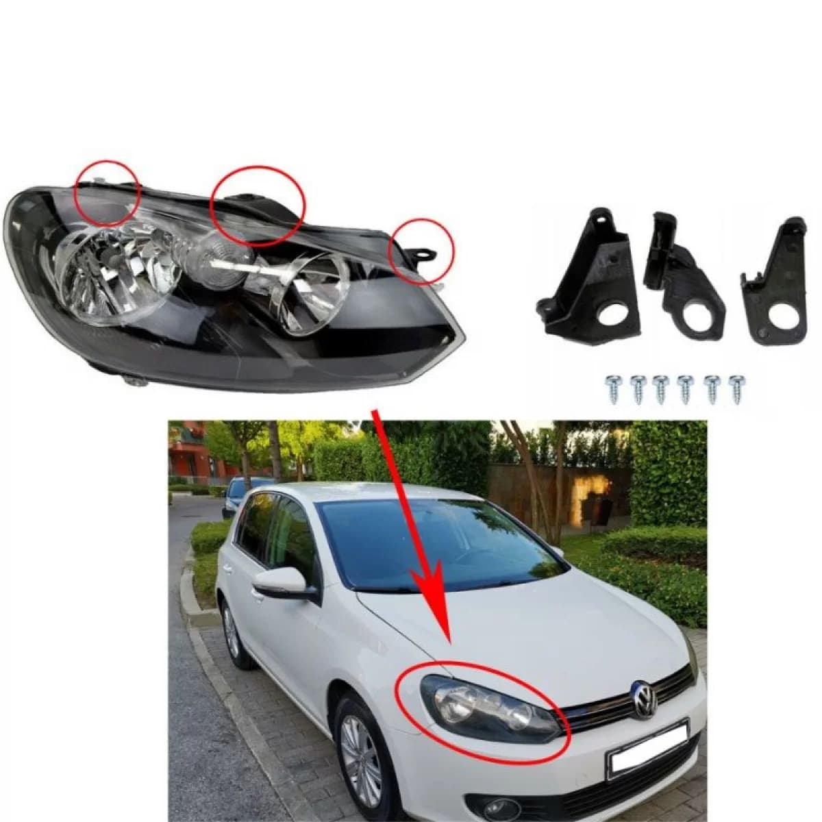 Headlight Tap Repair Right Kit suitable for VW Golf VI (6) 08-13
