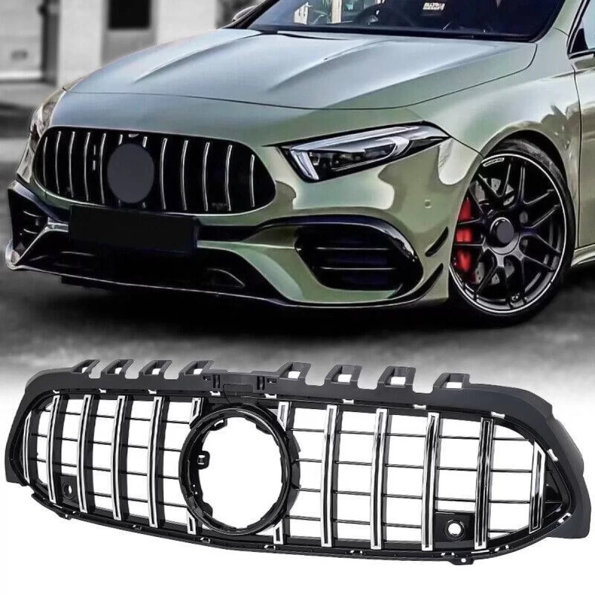 Front Grille suitable for Mercedes-Benz A-Class W177 18+ GT A Design Panamericana Look Black/Chrome 1 Pc