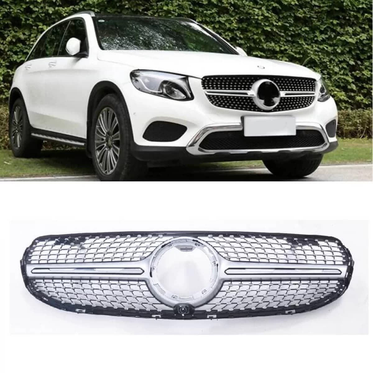 Front Grille suitable for Mercedes-Benz GLC-Class X253 19+ Facelift Diamond Look Silver/Chrome