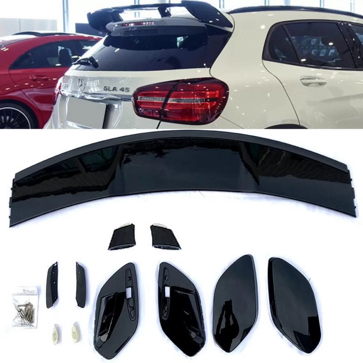 Roof Spoiler suitable for Mercedes-Benz GLA X156 14-19 A Design GLA45 Look Glossy Black From Abs Plastic