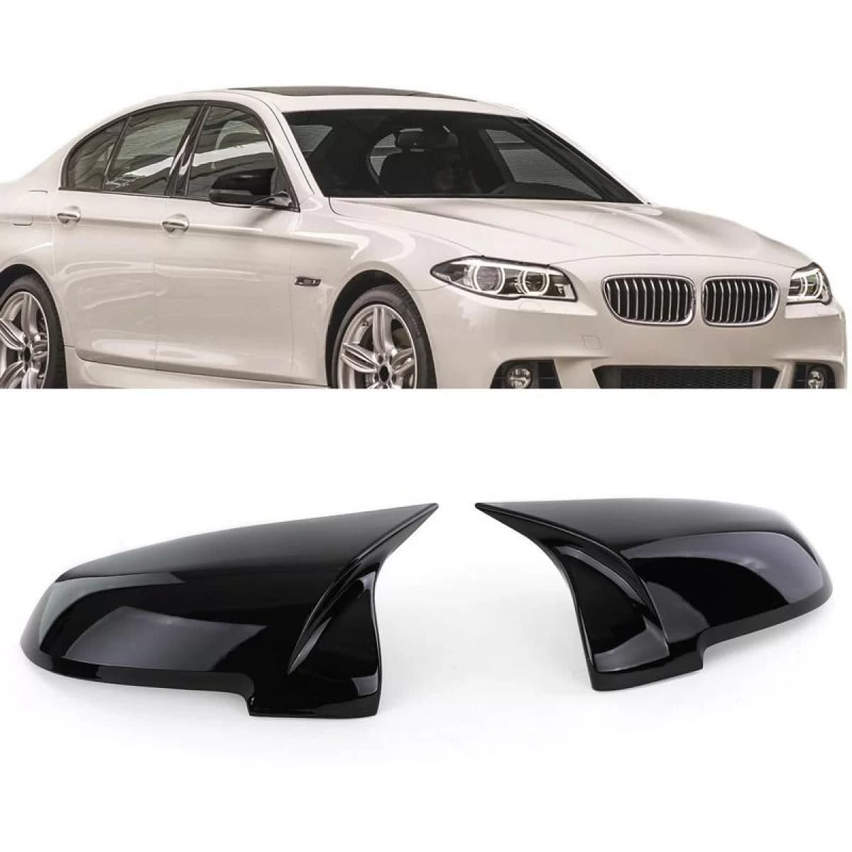 Mirror Covers suitable for BMW 5 F10 / F11 LCI (Facelift), 6 F06, F12, F13, 7 F02, F03, F04, 14-18 M4 Look Glossy Black 2 Pieces