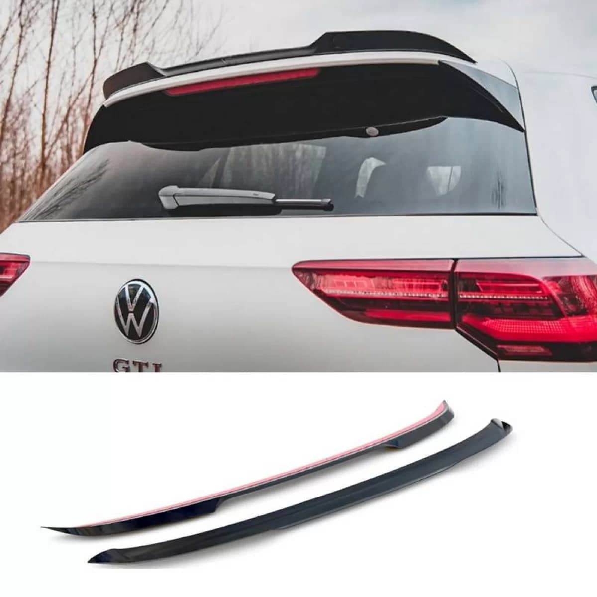 Roof Spoiler Add On suitable for VW Golf VIII (8) 20+ GTI & R-Line Bumper Glossy Black V.2 From ABS Plastic 1pc