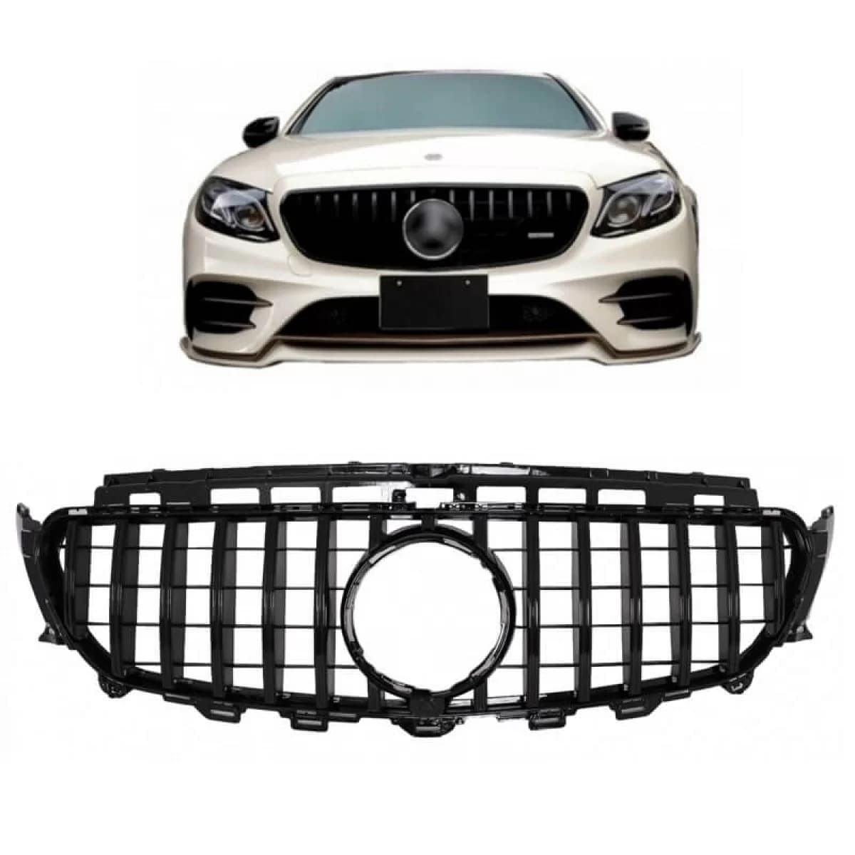 Front Grille suitable for Mercedes-Benz E-Class W213 16-19 GT A Design Panamericana Look Black 1pc