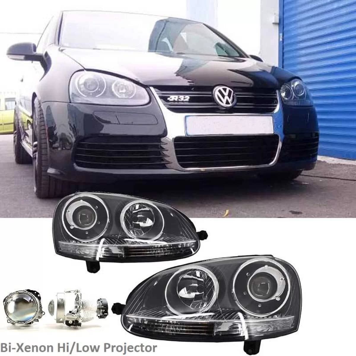 Headlights Set suitable for VW Golf V (5) 03-08 Bi-Xenon Projectors GTI / R32 Look Chrome With Motor & E-Mark Carner