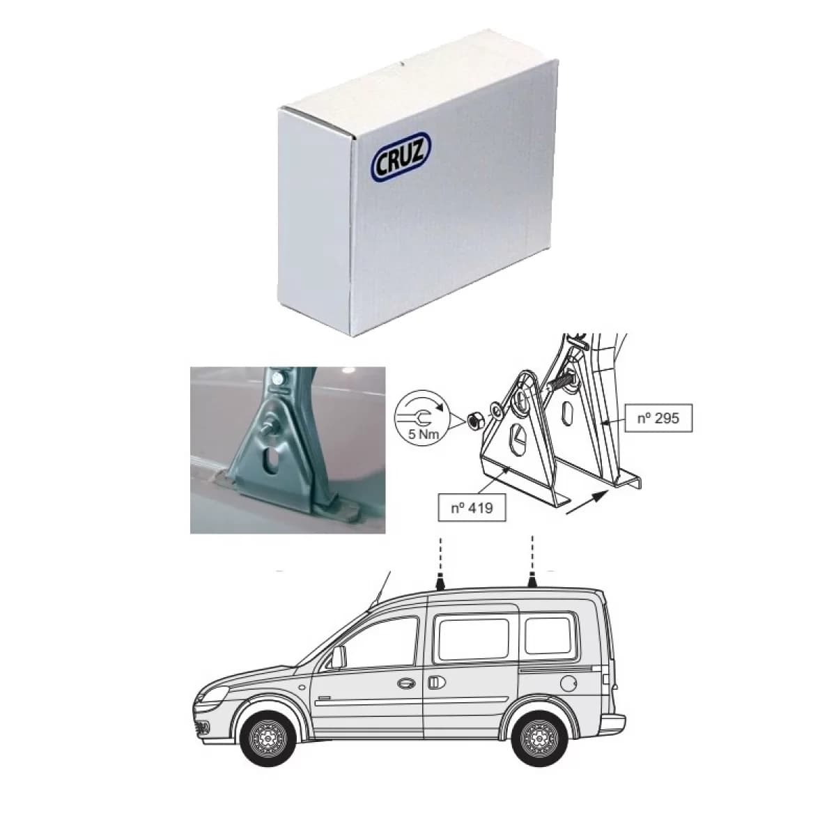 Fixation Kit suitable for Roof Bars CRUZ 933-324 suitable for Opel Combo 03-12 with Aluminium Piece Set of 4 Pieces