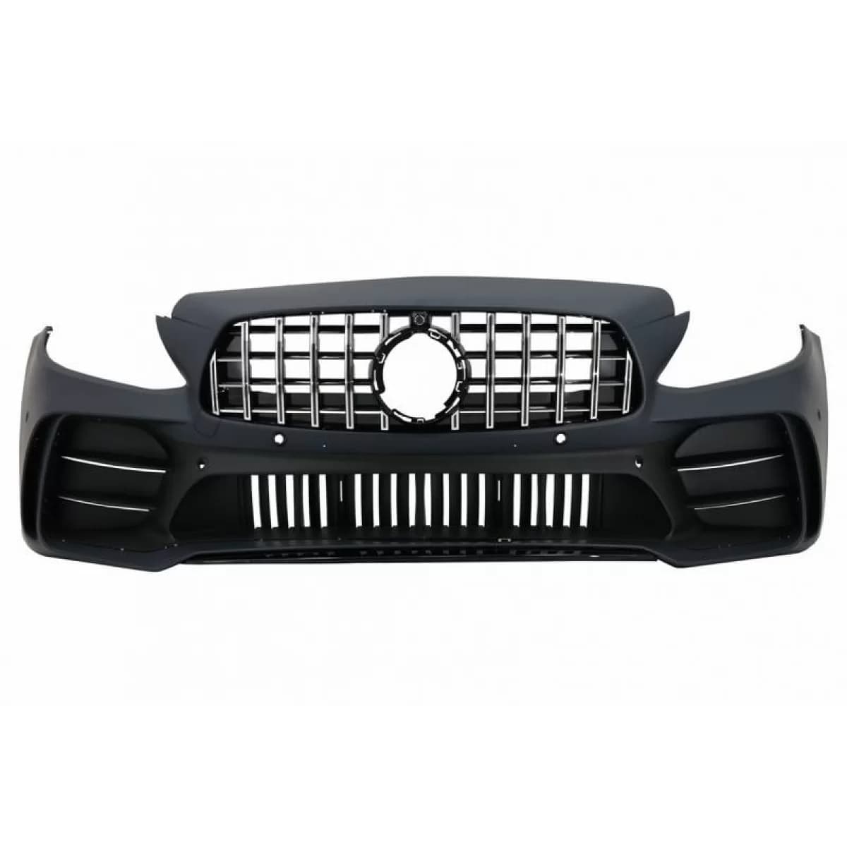 Front Bumper suitable for Mercedes-Benz C-Class C205/W205 14-21 GTR Look (Black Mamba) with Black/Chrome Grille (Black Mamba)