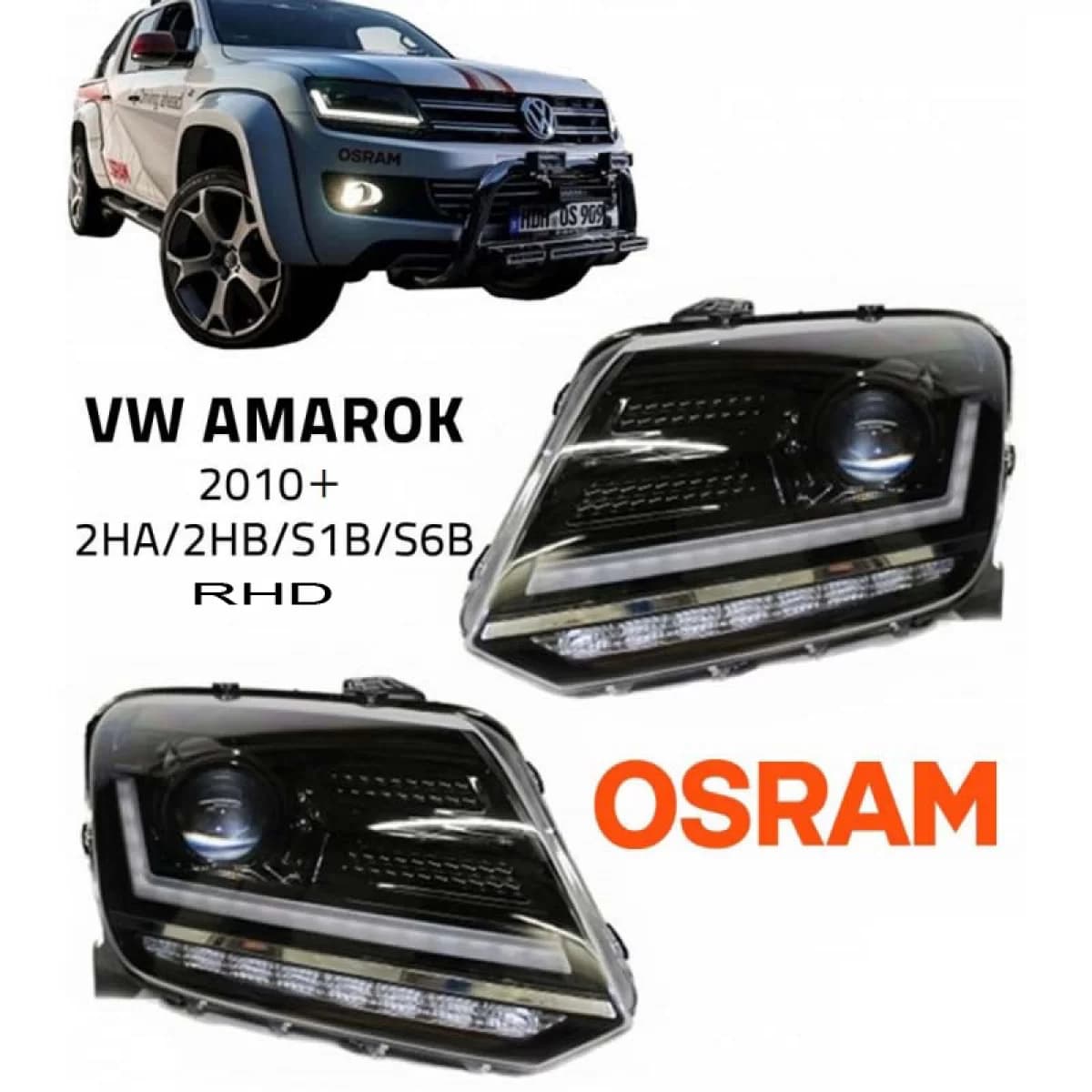 Headlights Set suitable for VW Amarok 2010+ DRL Full LED Halogen Version Black LEDHL107-BK RHD Right Hand Drive Osram Ledriving