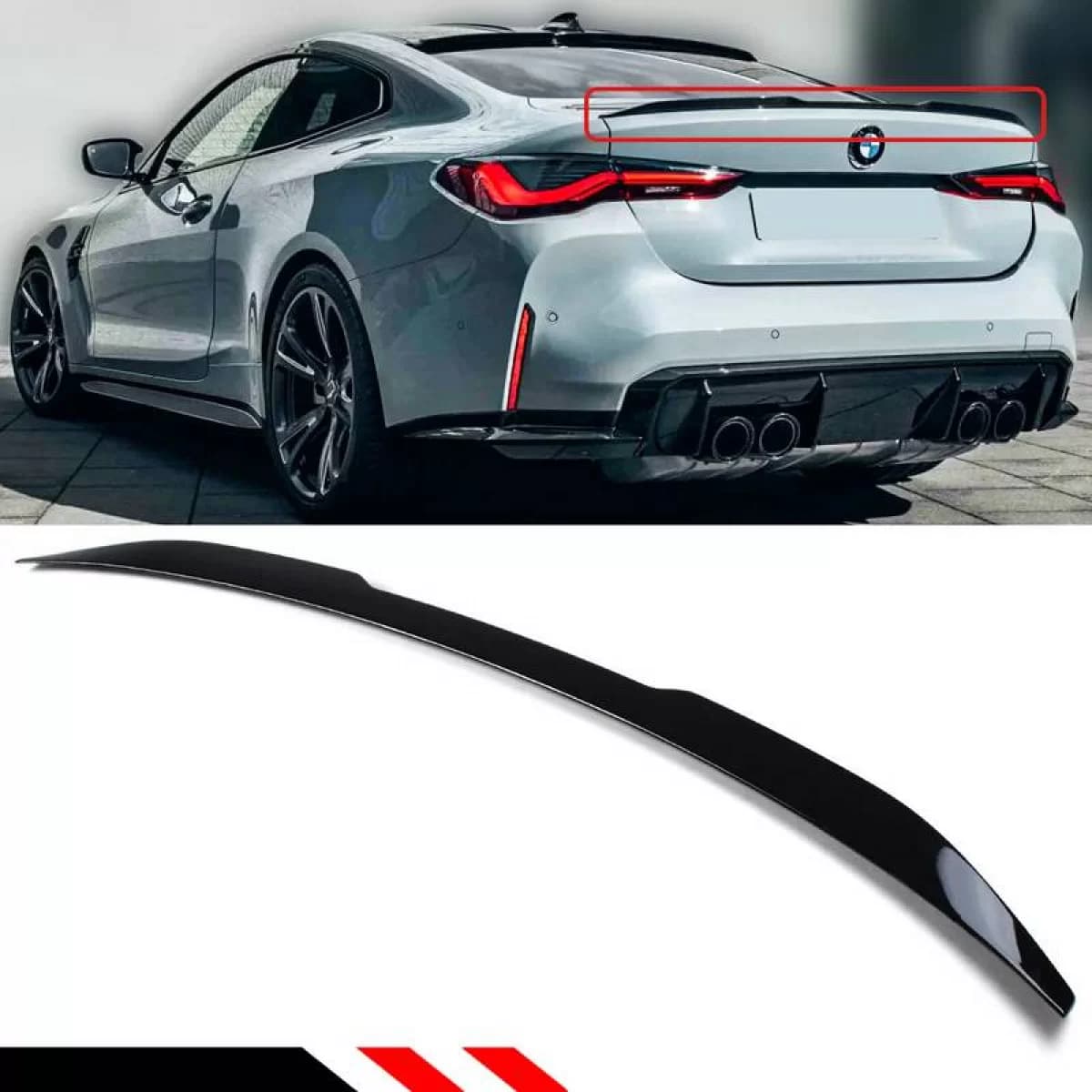 Trunk Spoiler suitable for BMW 4 G22 2020+ 2D M4 Look Lipspoiler Gloss Black From ABS Plastic