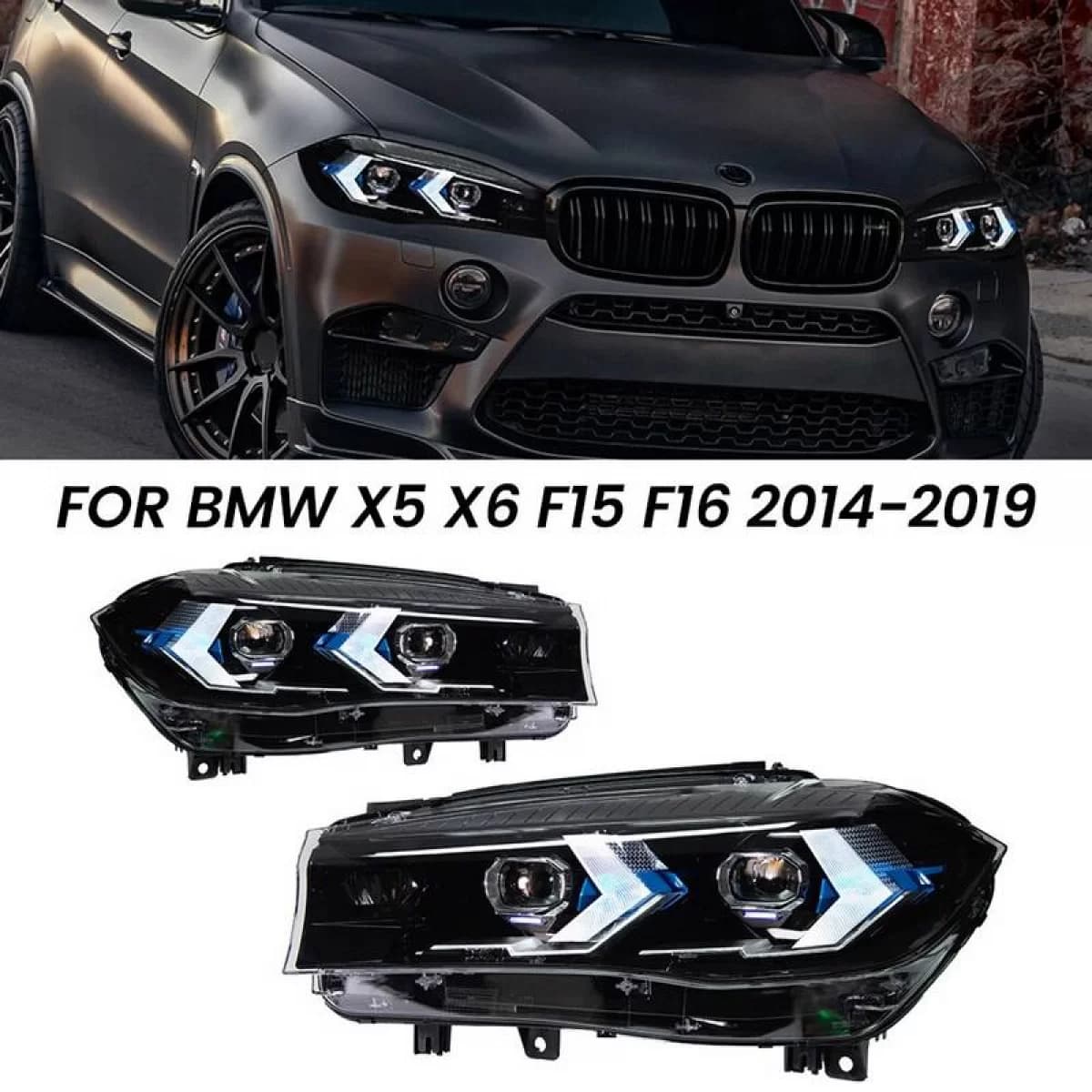 Headlights Set suitable for Bmw X5 F15 (2013-2018) / X6 F16 (2014-2019) Conversion to G05 / G06 Look Black Carner
