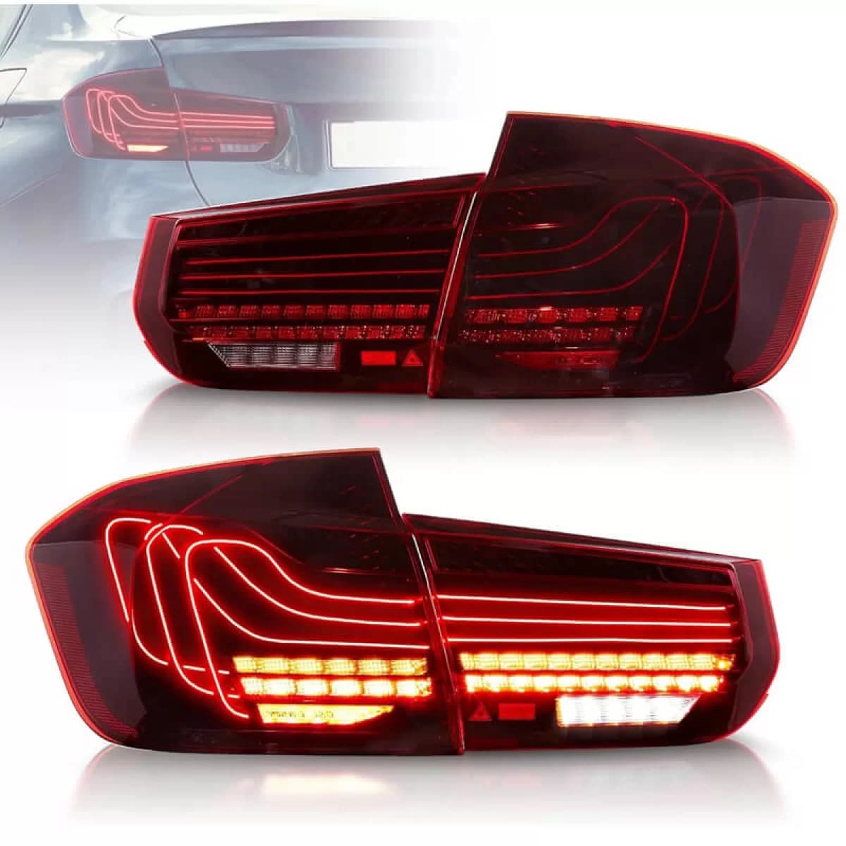 Tailights Set suitable for Bmw 3 F30 11-18 Sedan CSL M3 F80 / Laser Look Red/Crystal Vland