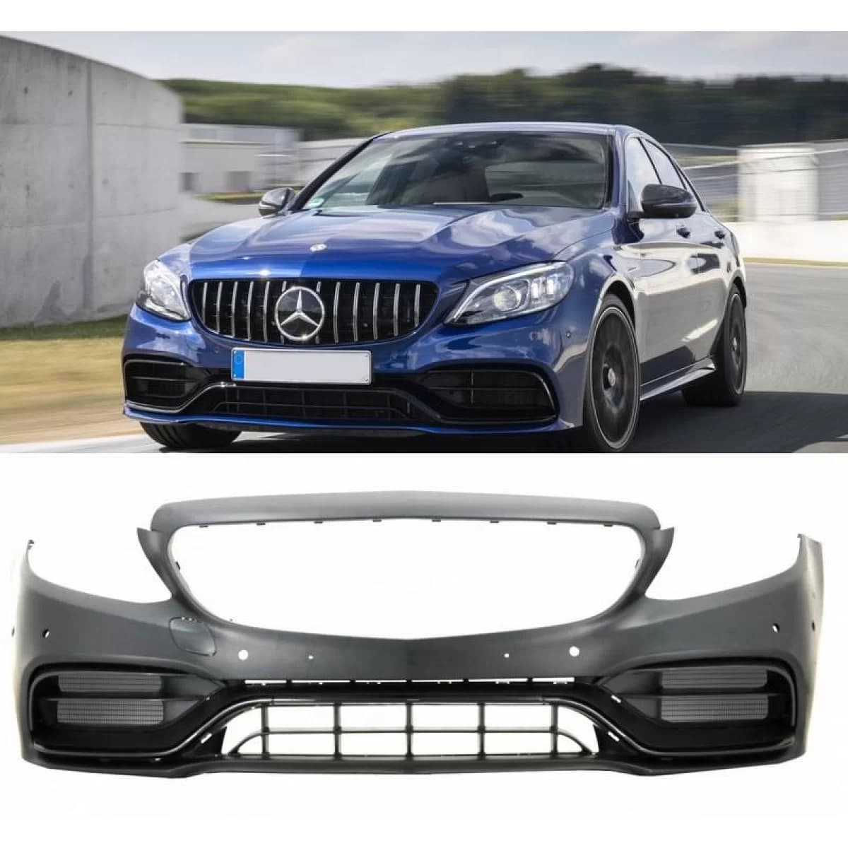 Front Bumper suitable for Mercedes-Benz C-Class W205 S205 A205 C205 Limousine T-Model Coupe Cabriolet 14-21 A Design C63s Facelift Look