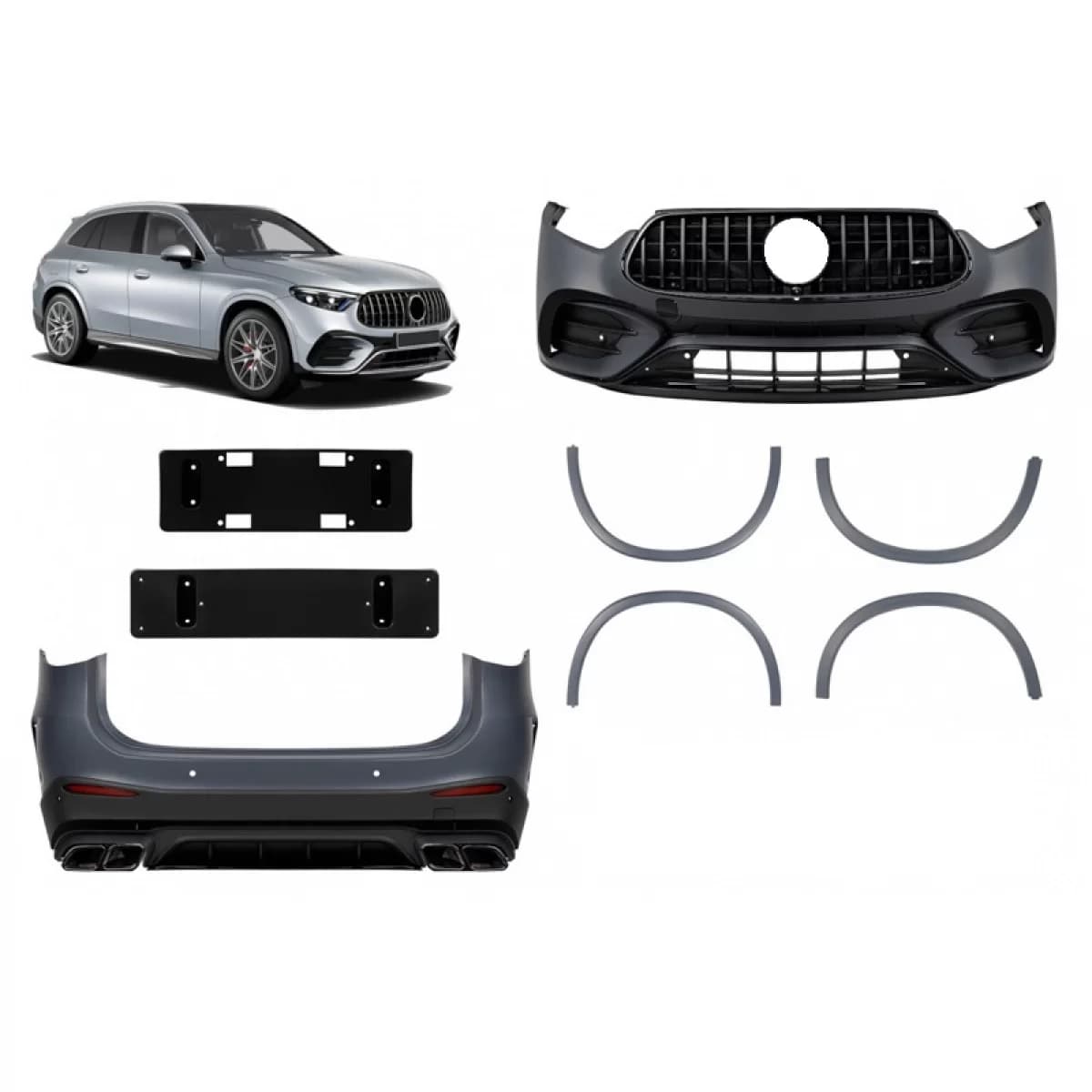 Body Kit suitable for Mercedes-Benz GLC SUV X254 (2022+) GLC63Amg Look Night Package with Bumpers, Grill, Exhaust Tips