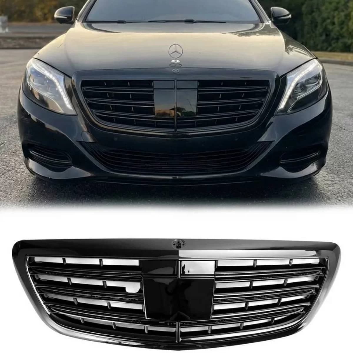 Front Grille suitable for Mercedes-Benz S-Class W222 13-20 A Design Look Night Edition Gloss Black 1 Pc