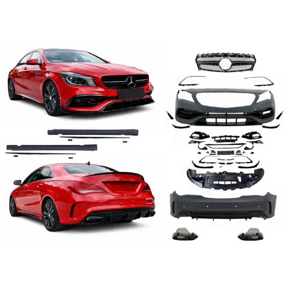 Body kit suitable for Mercedes-Benz CLA C117 W117 (2013-2018) Facelift A Design CLA45 Look Black Edition with Grille & Exhaust Tips Black