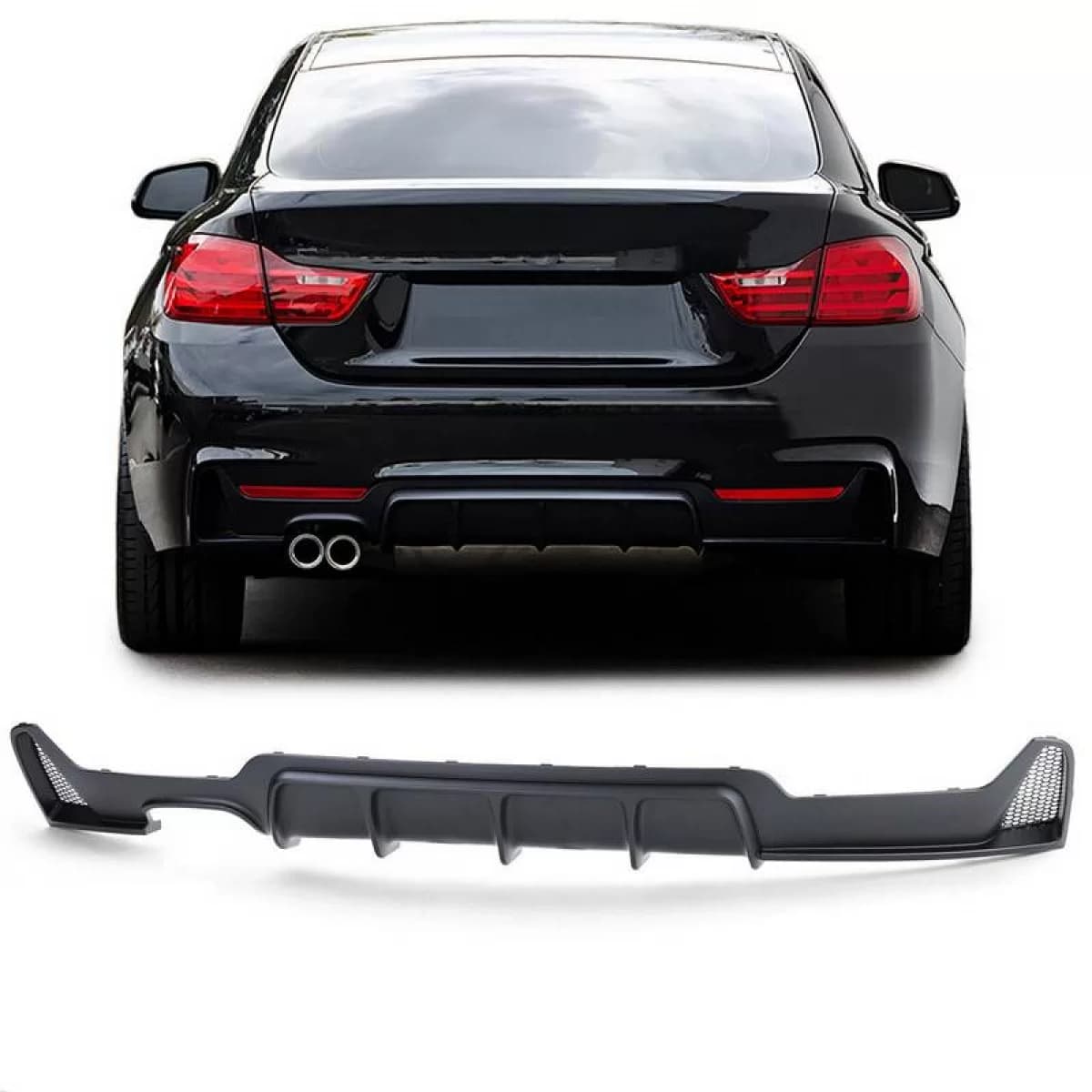 Rear Bumper Diffuser suitable for BMW 4 F32 Coupe / F33 Cabrio / F36 Gran Coupe 13-21 M-Tech Matte Black with 1 Left Double Exhaust Outlet from ABS Plastic 1pc