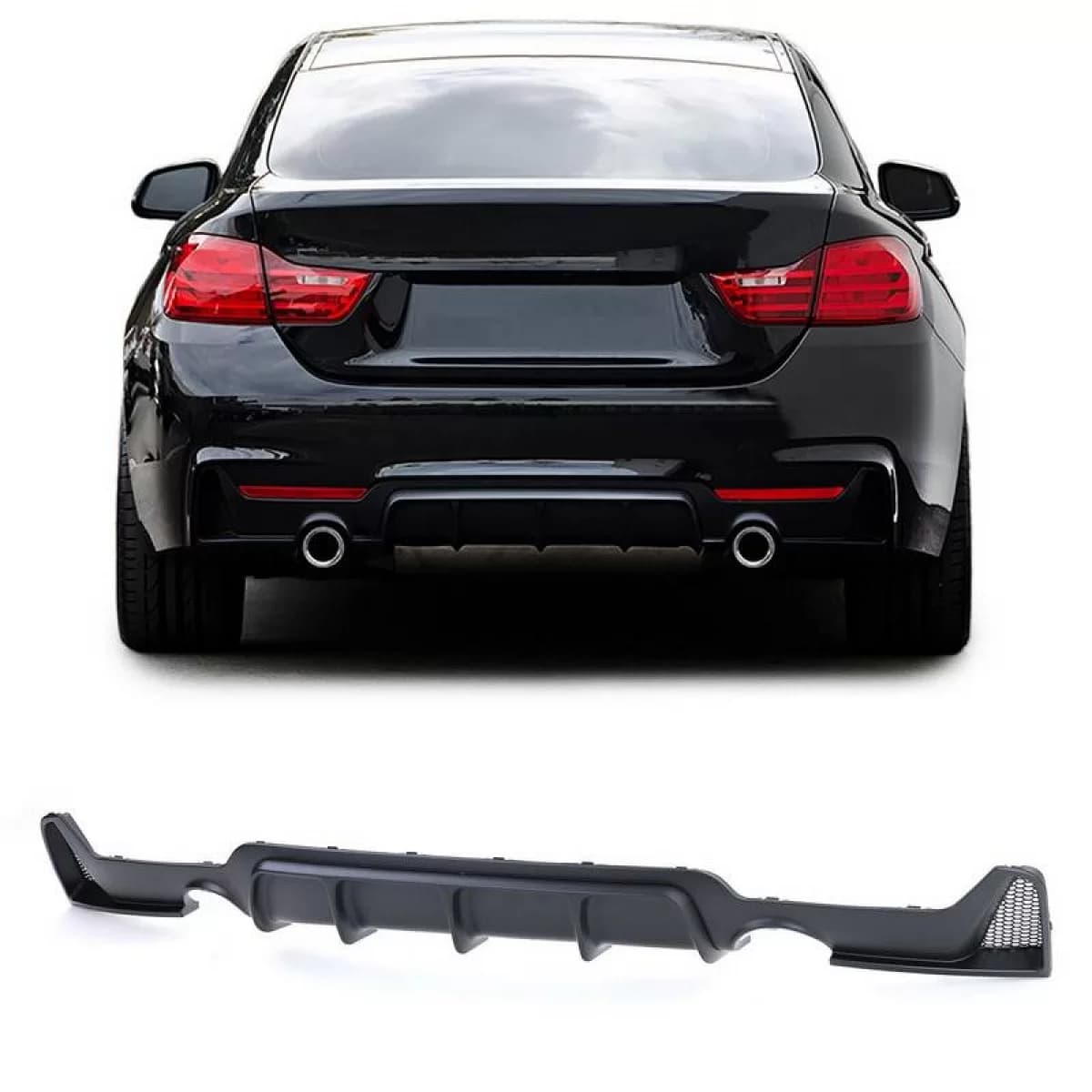 Rear Bumper Diffuser suitable for BMW 4 F32 Coupe / F33 Cabrio / F36 Gran Coupe 13-21 M-Tech Matte Black with 2 Single Exhaust Outlets Right & Left -0-----0- Made from ABS Plastic 1pc
