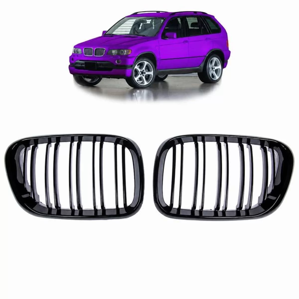 Front Grilles suitable for BMW X5 E53 99-03 M4 Look with Double Grille Glossy Black 2 Pcs