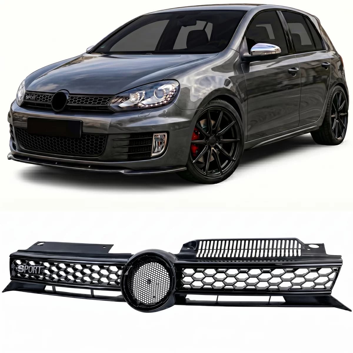 Sport grille black gloss BLACK fits VW Golf 6 including GTI 08-13