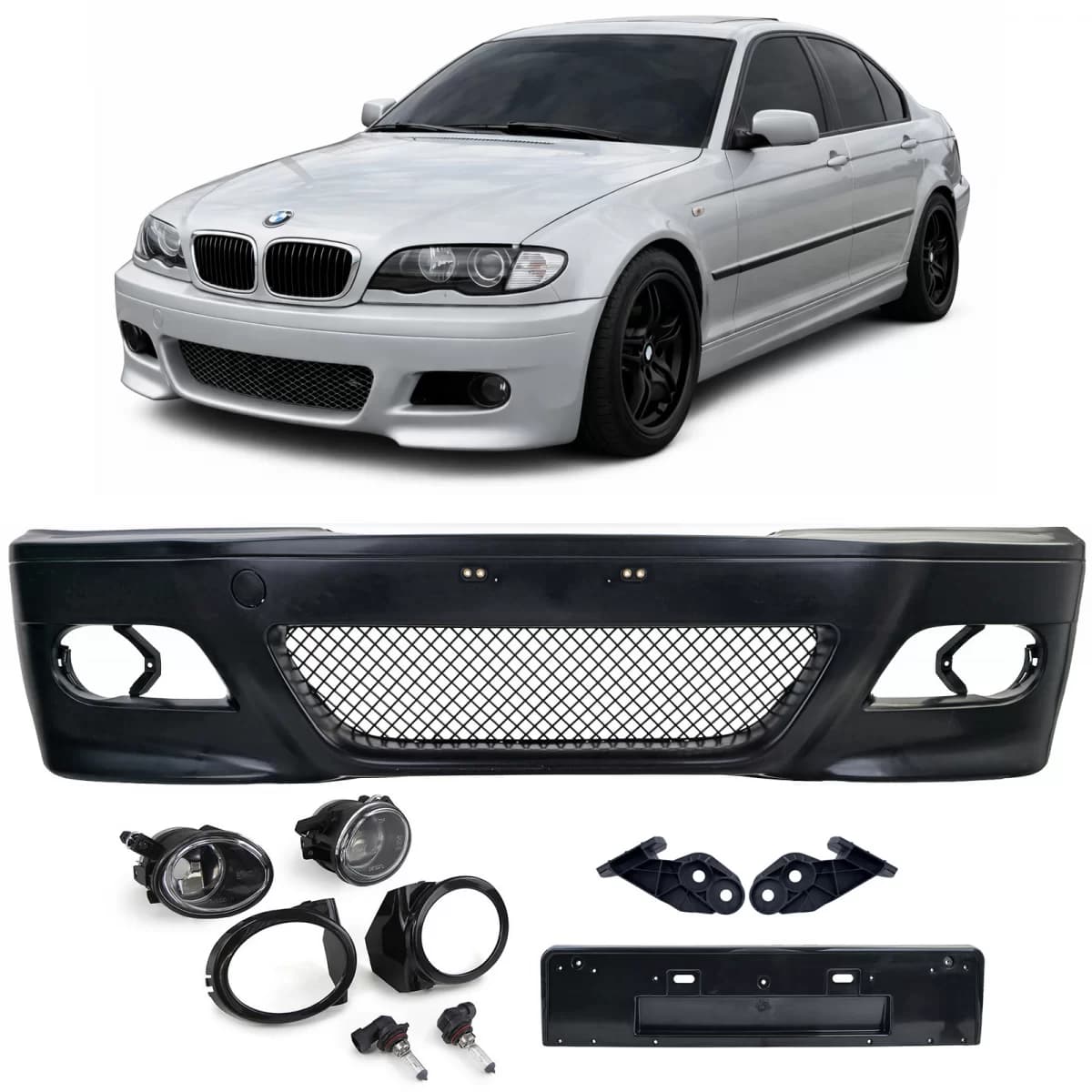 Front bumper sport + ABE + clear fog lights for BMW E46 Sedan Touring LCI