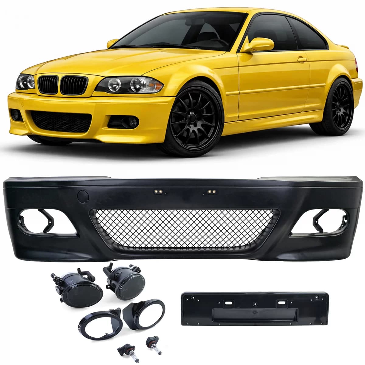 Front bumper sport + ABE + fog lights smoke for BMW E46 coupe convertible