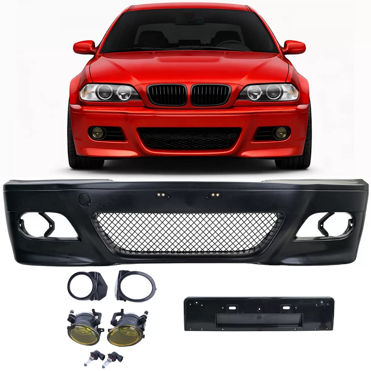 Front bumper sport + ABE + yellow fog lights for BMW E46 sedan touring