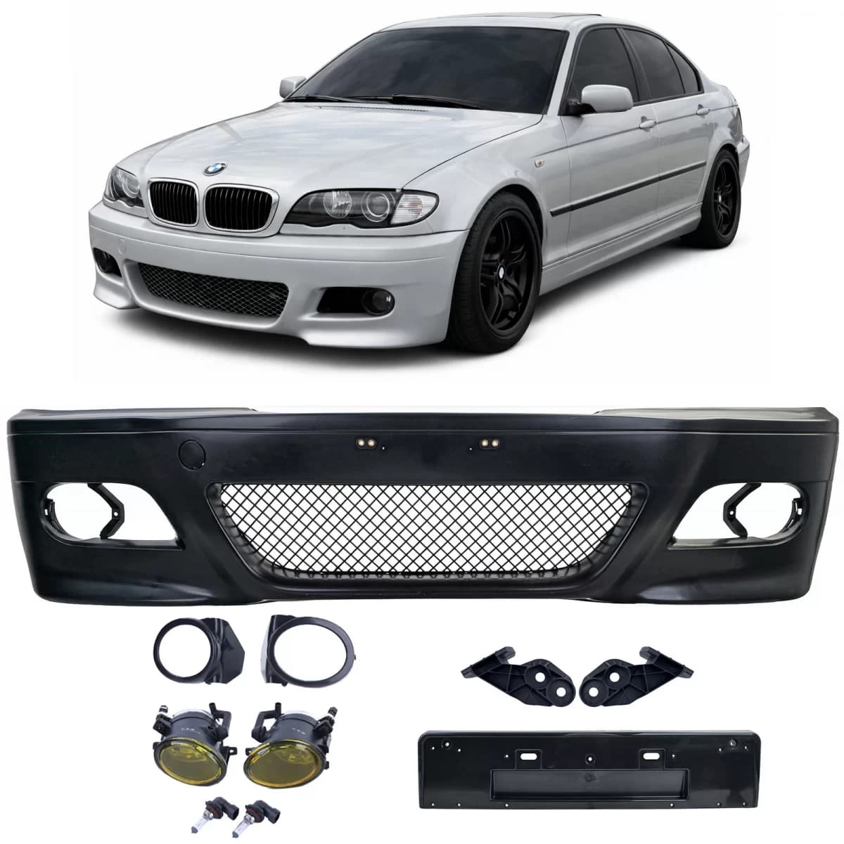 Front bumper sport + ABE + yellow fog lights for BMW E46 Sedan Touring LCI