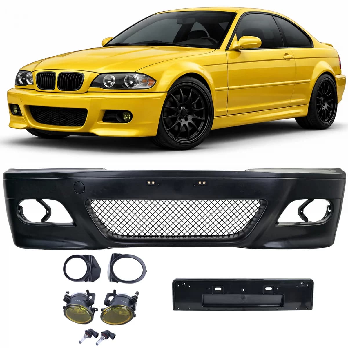 Front bumper sport + ABE + yellow fog lights for BMW E46 coupe convertible