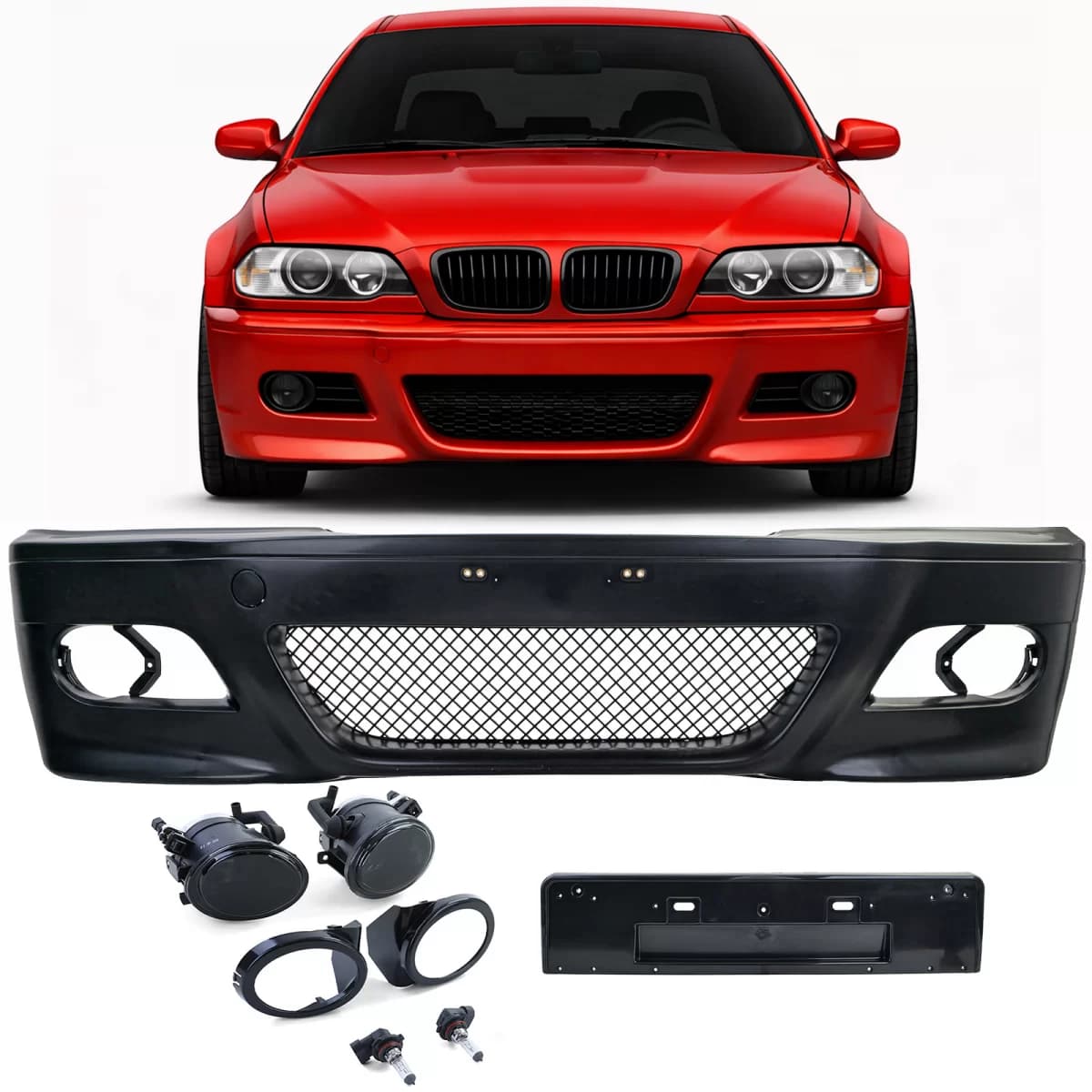 Front bumper sport + ABE + fog lights smoke for BMW E46 sedan touring