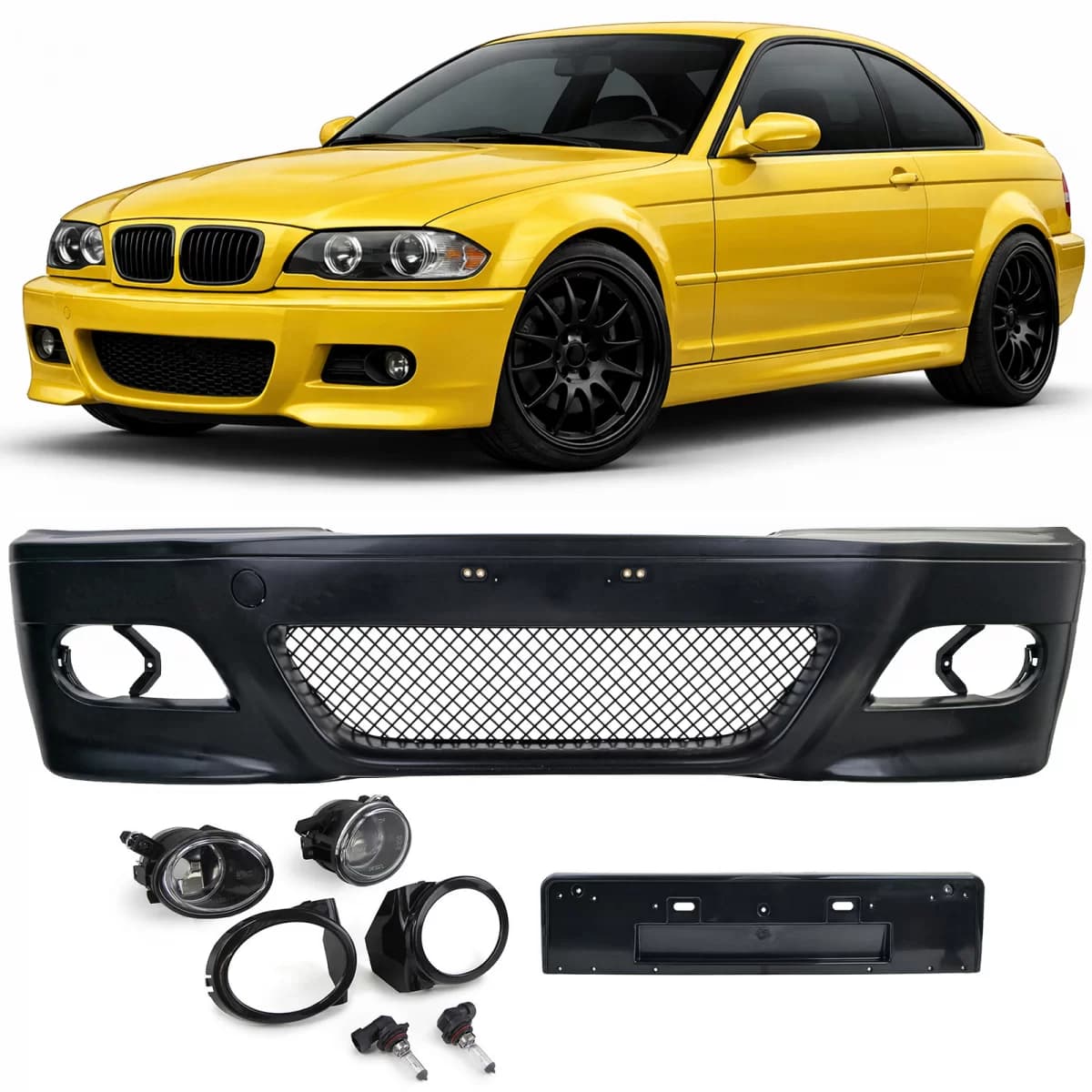 Front bumper sport + ABE + clear fog lights for BMW E46 coupe convertible