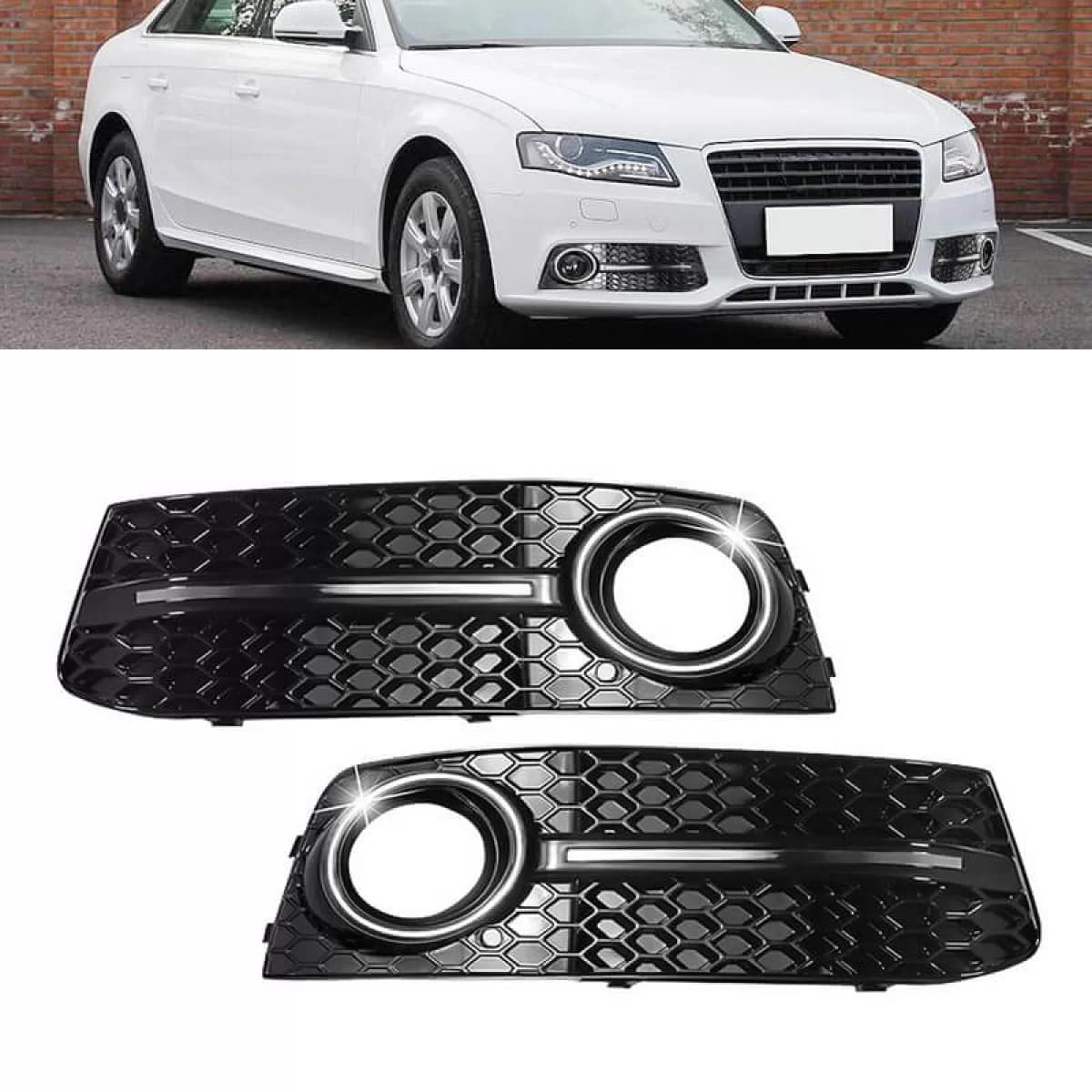Front Bumper Side Grill suitable for Audi A4 B8 08-11 RS Look Glossy Black / Chrome Left & Right 2 Pieces
