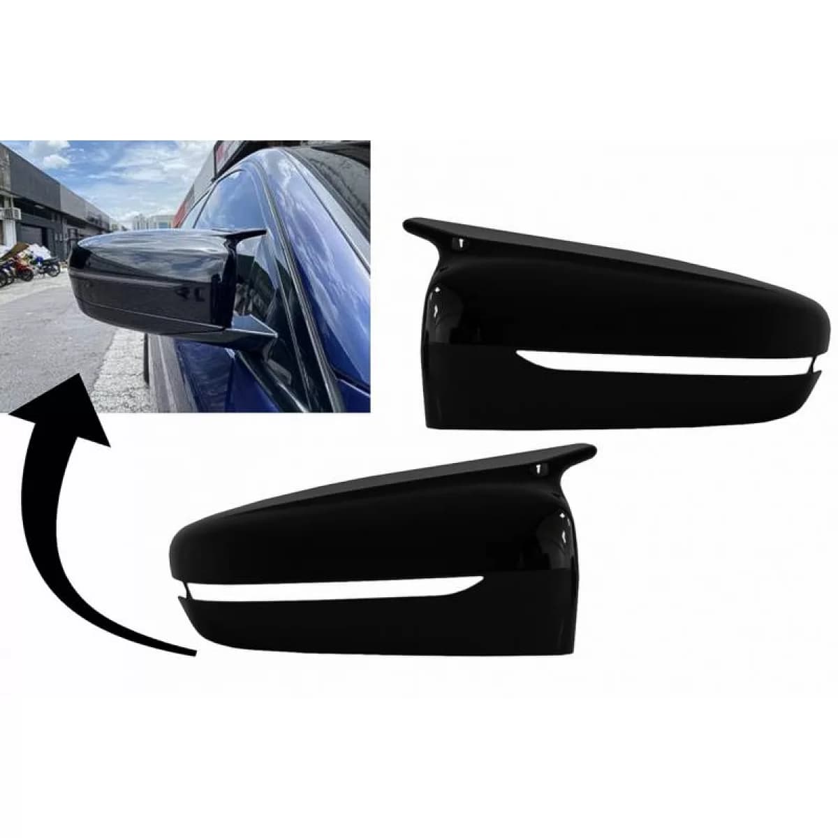 Mirror Covers suitable for BMW 3 Series G20 G21 G28 2017+ M4 Look Glossy Black 2 Pieces