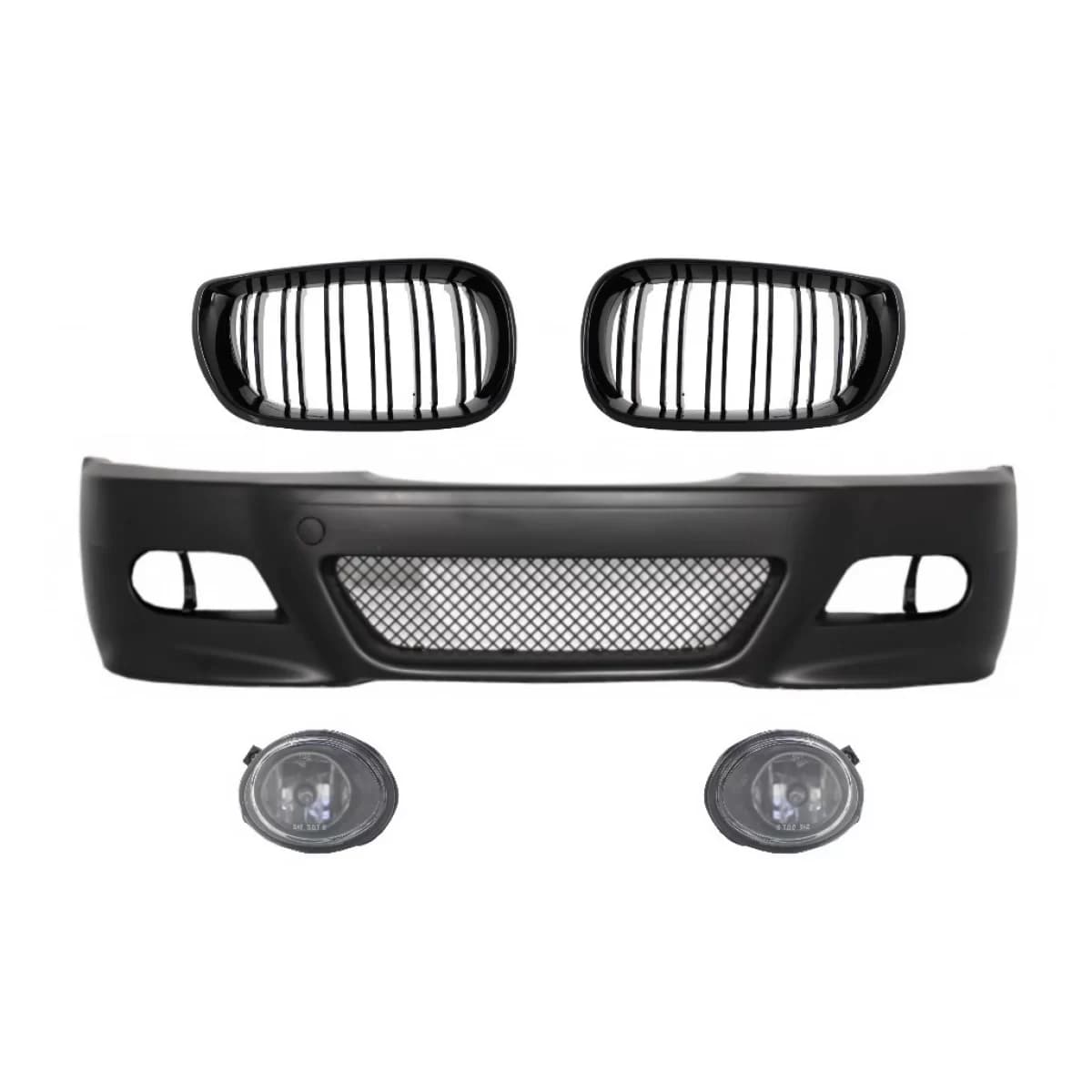 Front Bumper with Central Kidney Grilles Double Stripe suitable for BMW E46 (1998-2004) and Fog lights M3 Look