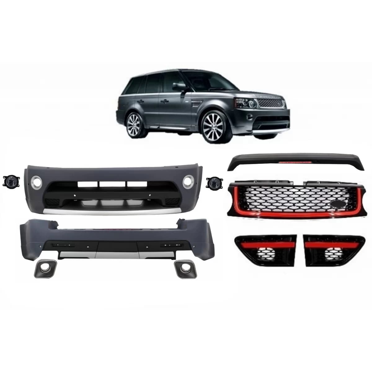 Body Kit suitable for Land Range Rover Sport L320 Facelift (2009-2013) Autobiography Design Black Red Grille Edition