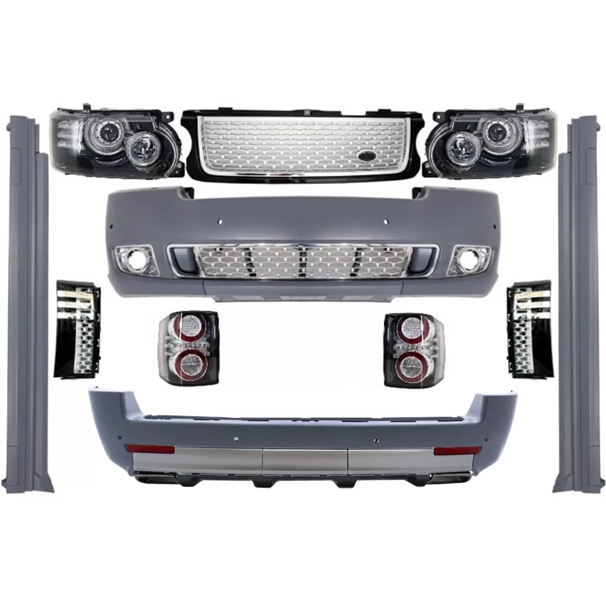 Complete Conversion Autobiography Design Body Kit suitable for Land Range Rover Vogue L322 (2002-2012) Retrofit to Facelift Black Silver Grille Edition 2010+